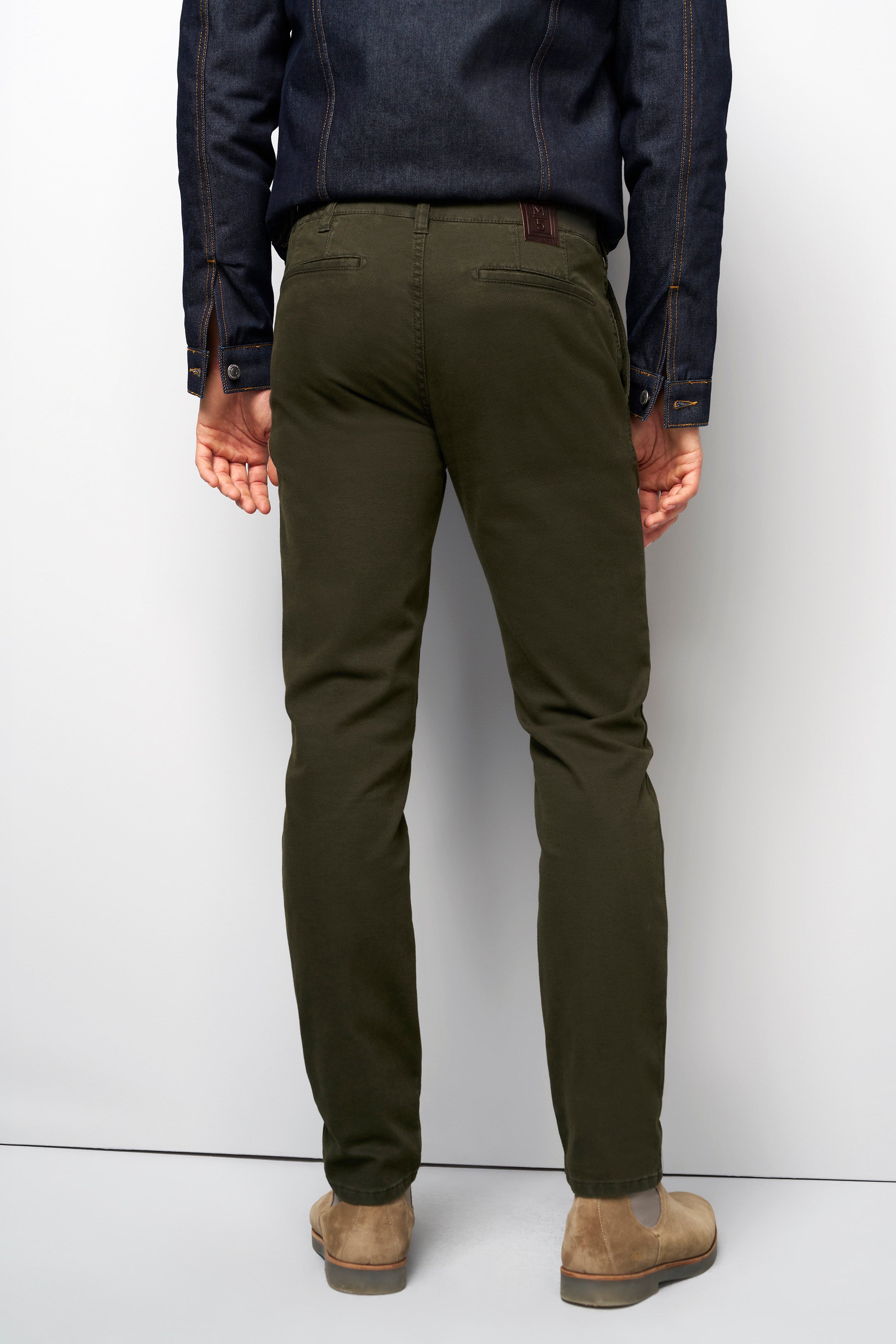 Meyer M5 Chino Stretch Micro Structure Trousers - Dark Green