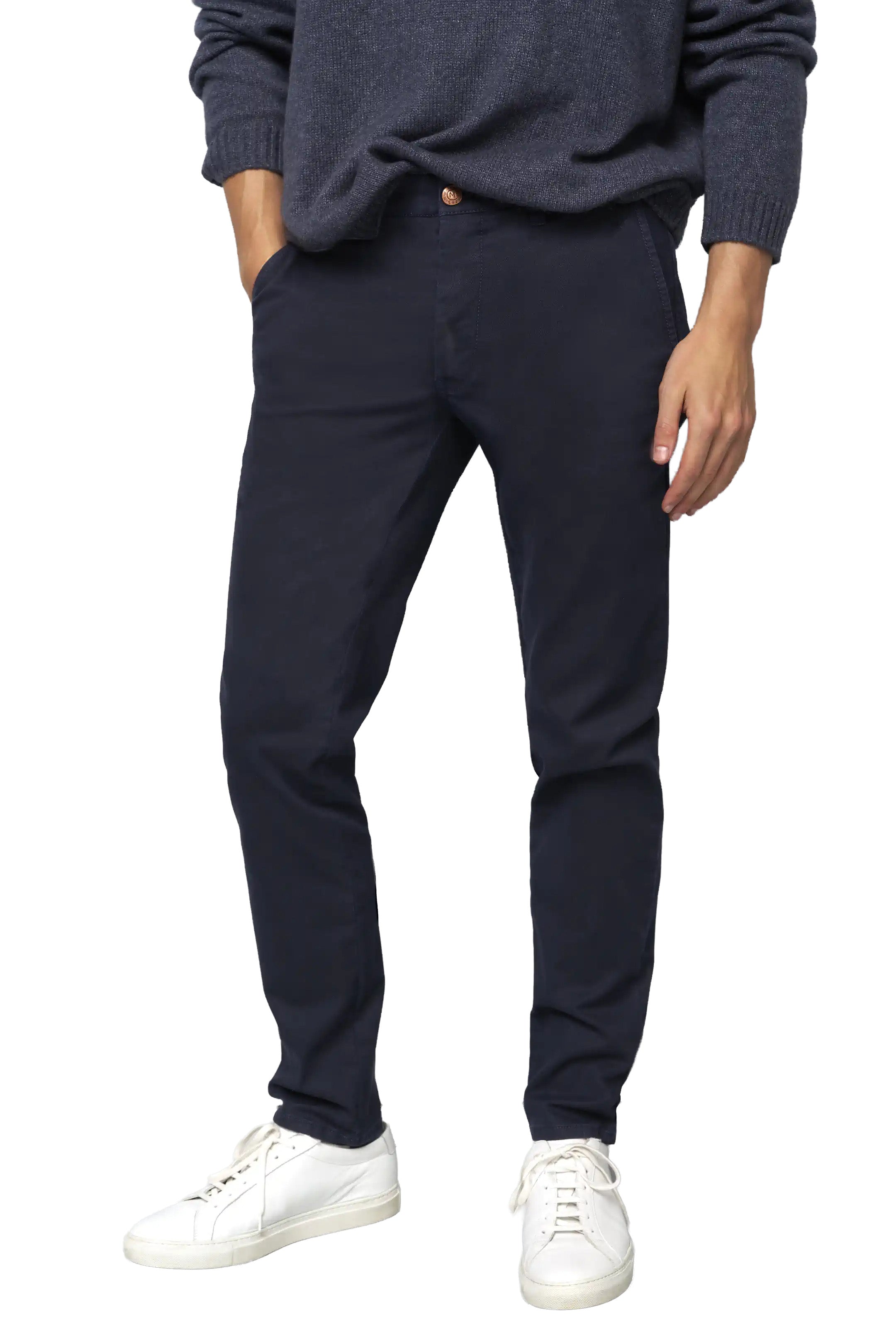 Meyer M5 Chino Stretch Micro Structure Trousers - Navy