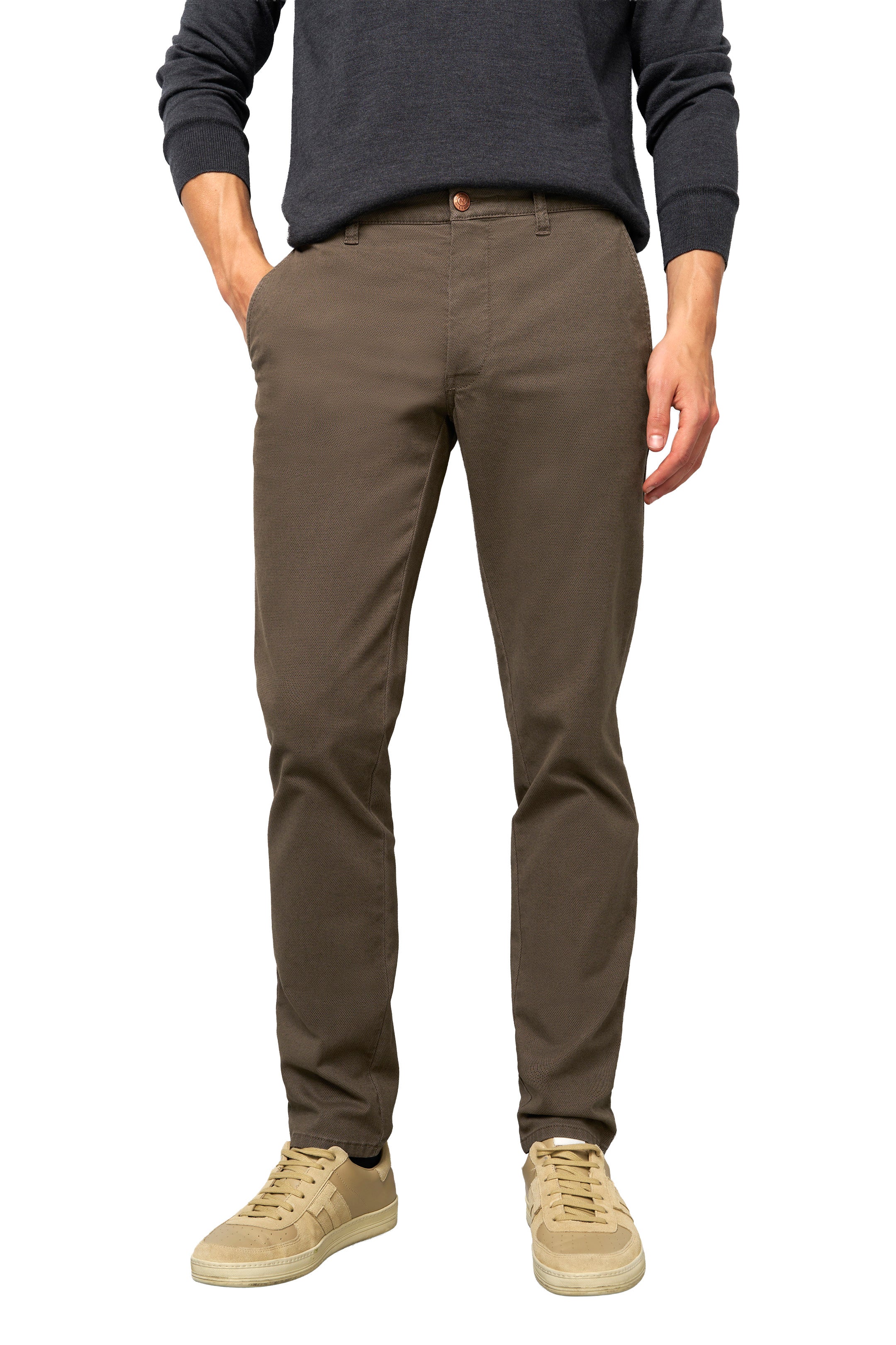 Meyer M5 Chino Stretch Micro Structure Trousers - Stone