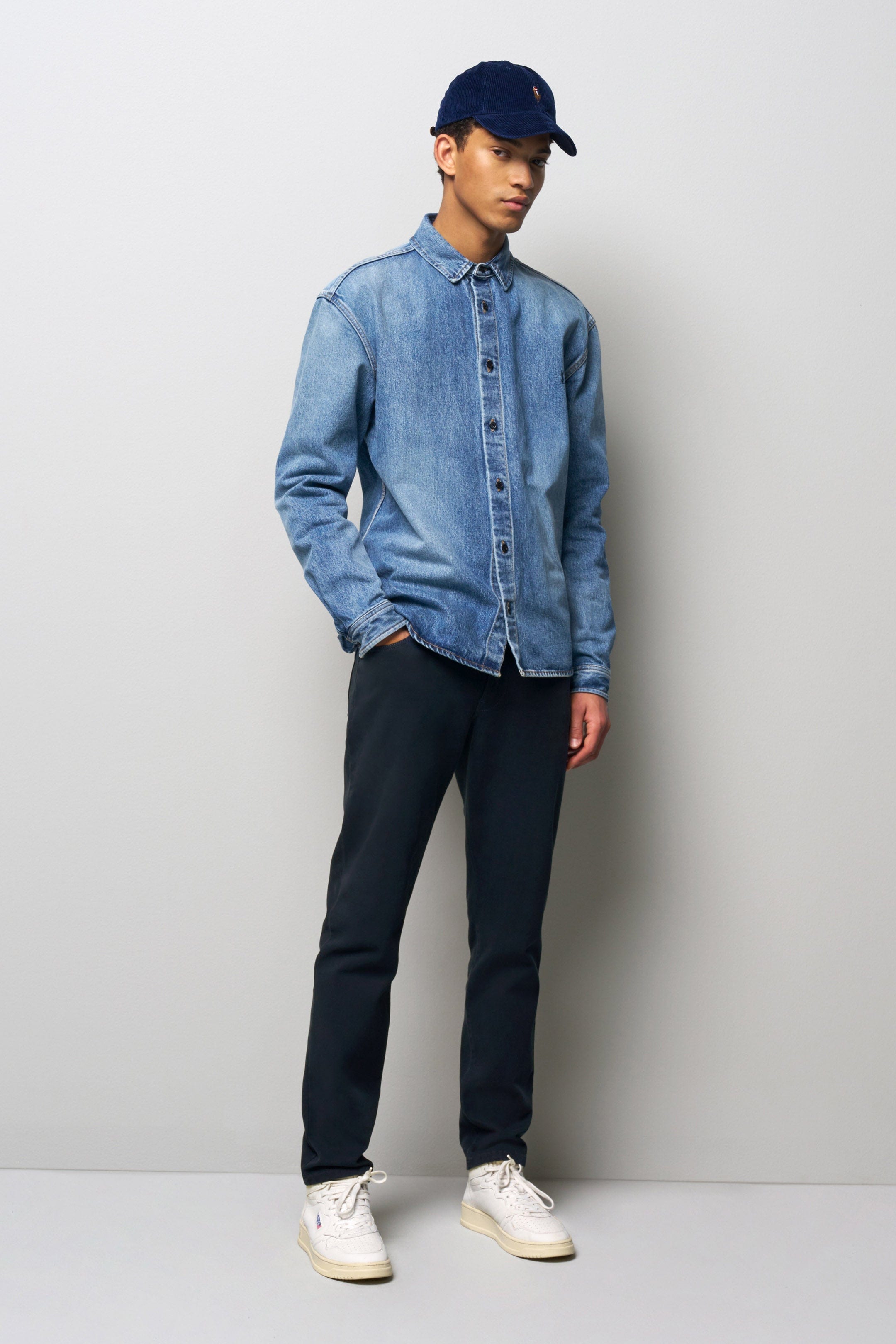 Meyer M5 Slim Soft Stretch Cotton Twill Chinos - Dark Blue