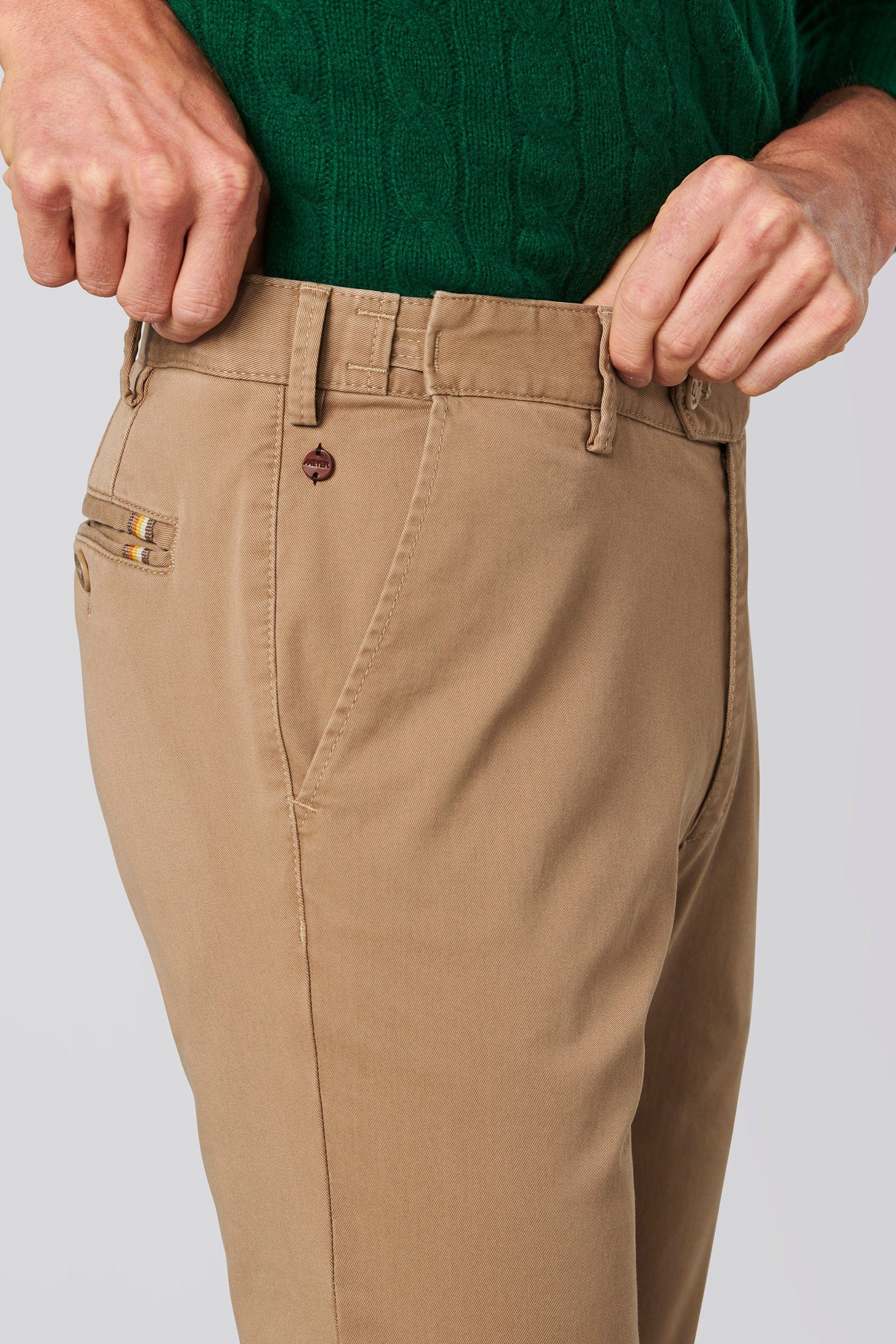 Meyer Oslo Cotton Chino Trousers - Camel