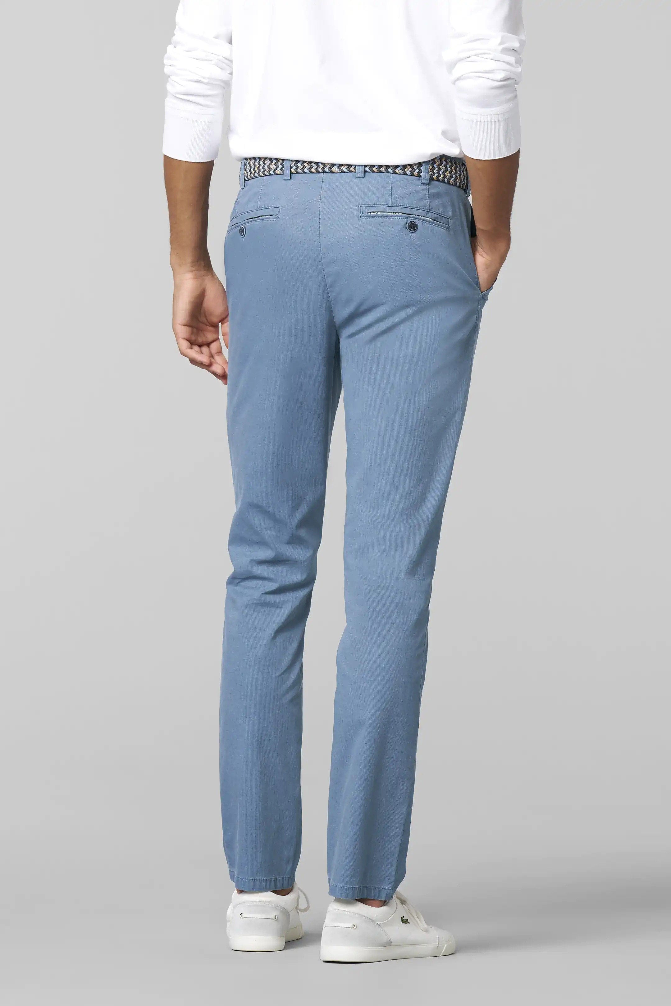 Meyer Oslo Stretch Waist Micro Cotton Summer Chinos - Mid-Blue