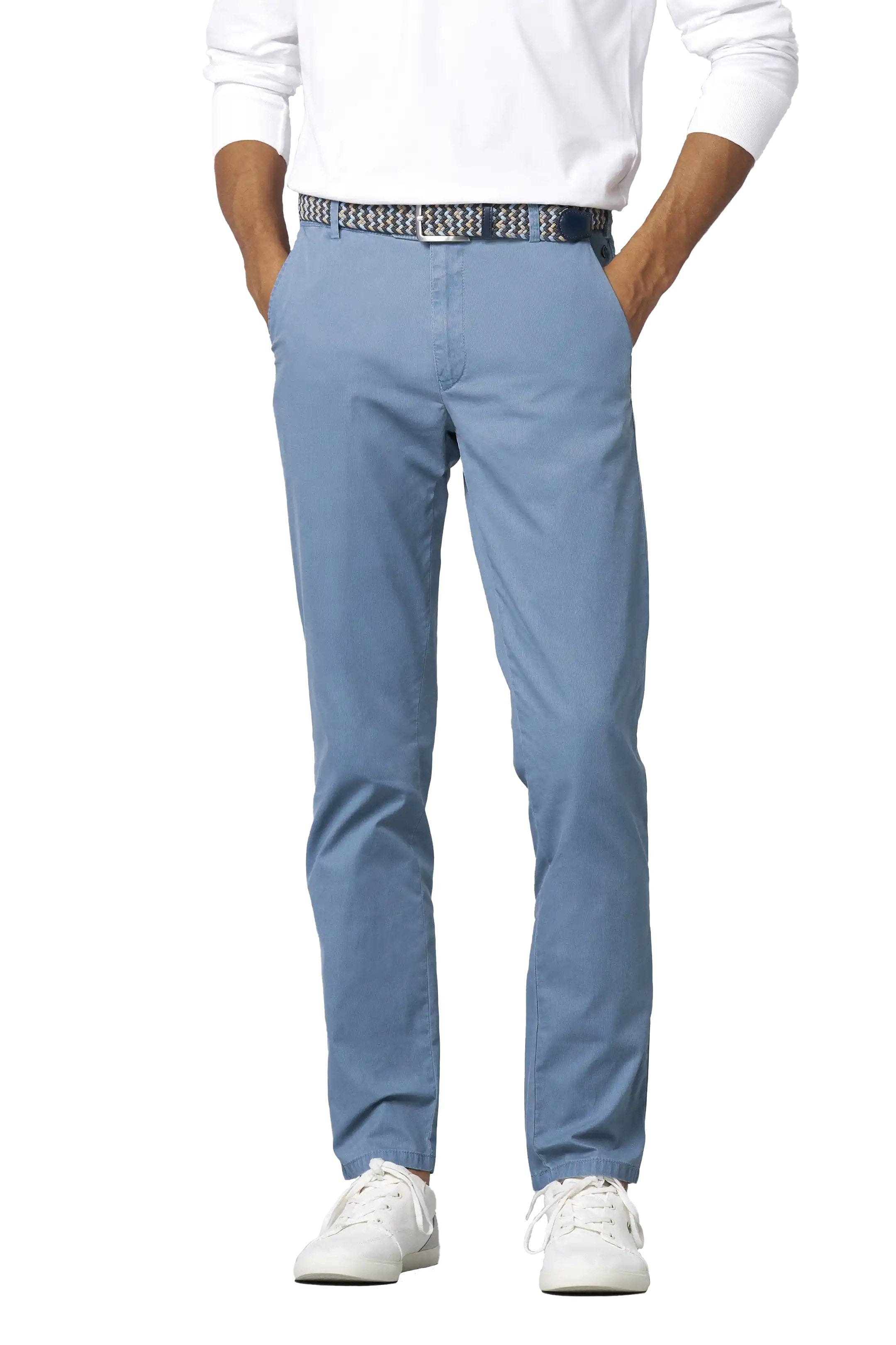 Meyer Oslo Stretch Waist Micro Cotton Summer Chinos - Mid-Blue