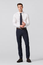 Meyer Oslo Wool Blend Stretch Waist Formal Trousers - Navy