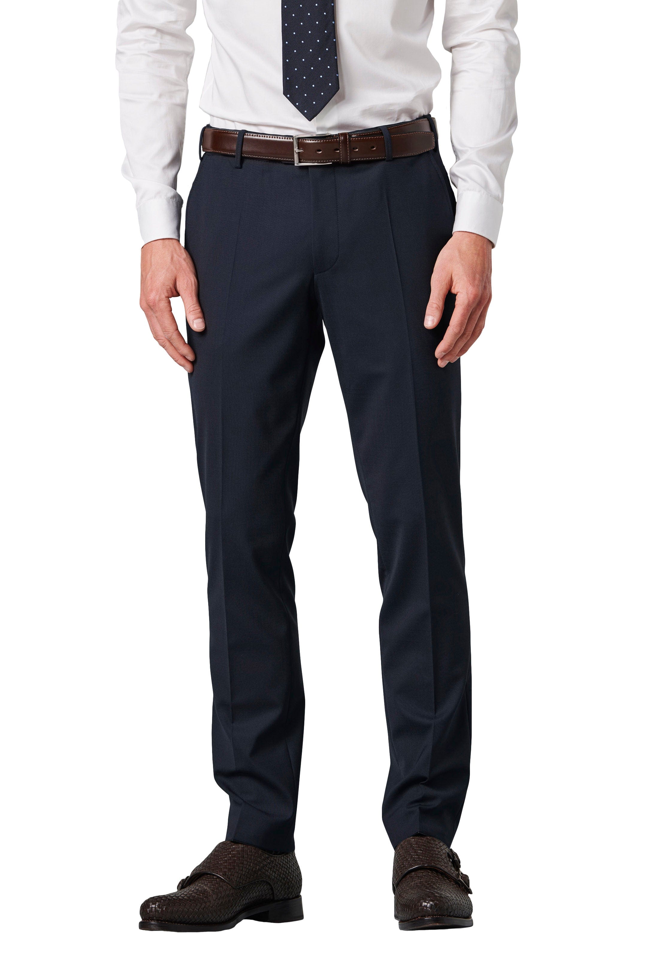 Meyer Oslo Wool Blend Stretch Waist Formal Trousers - Navy
