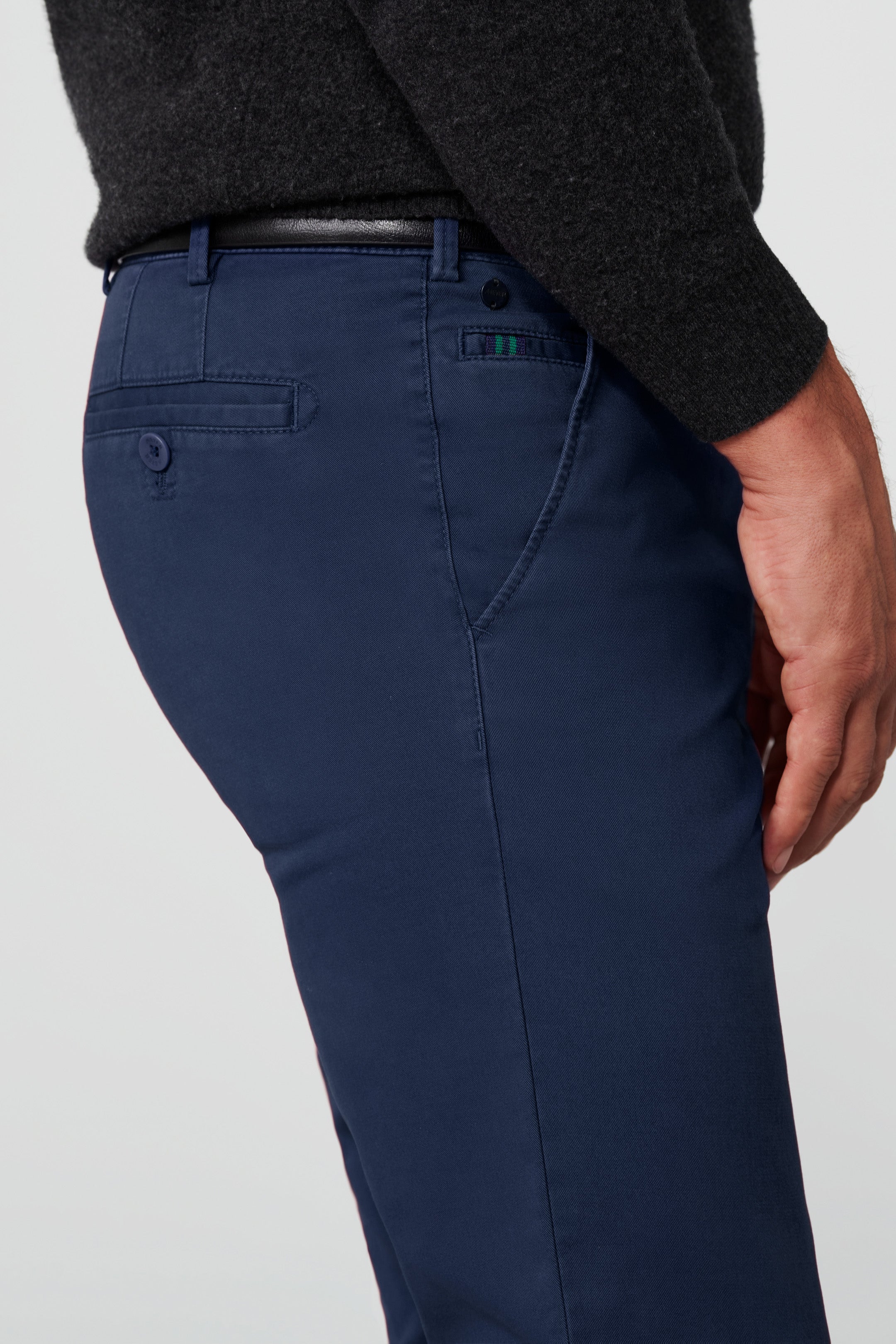 Meyer Roma Cotton Stretch Regular Chinos - Mid Blue