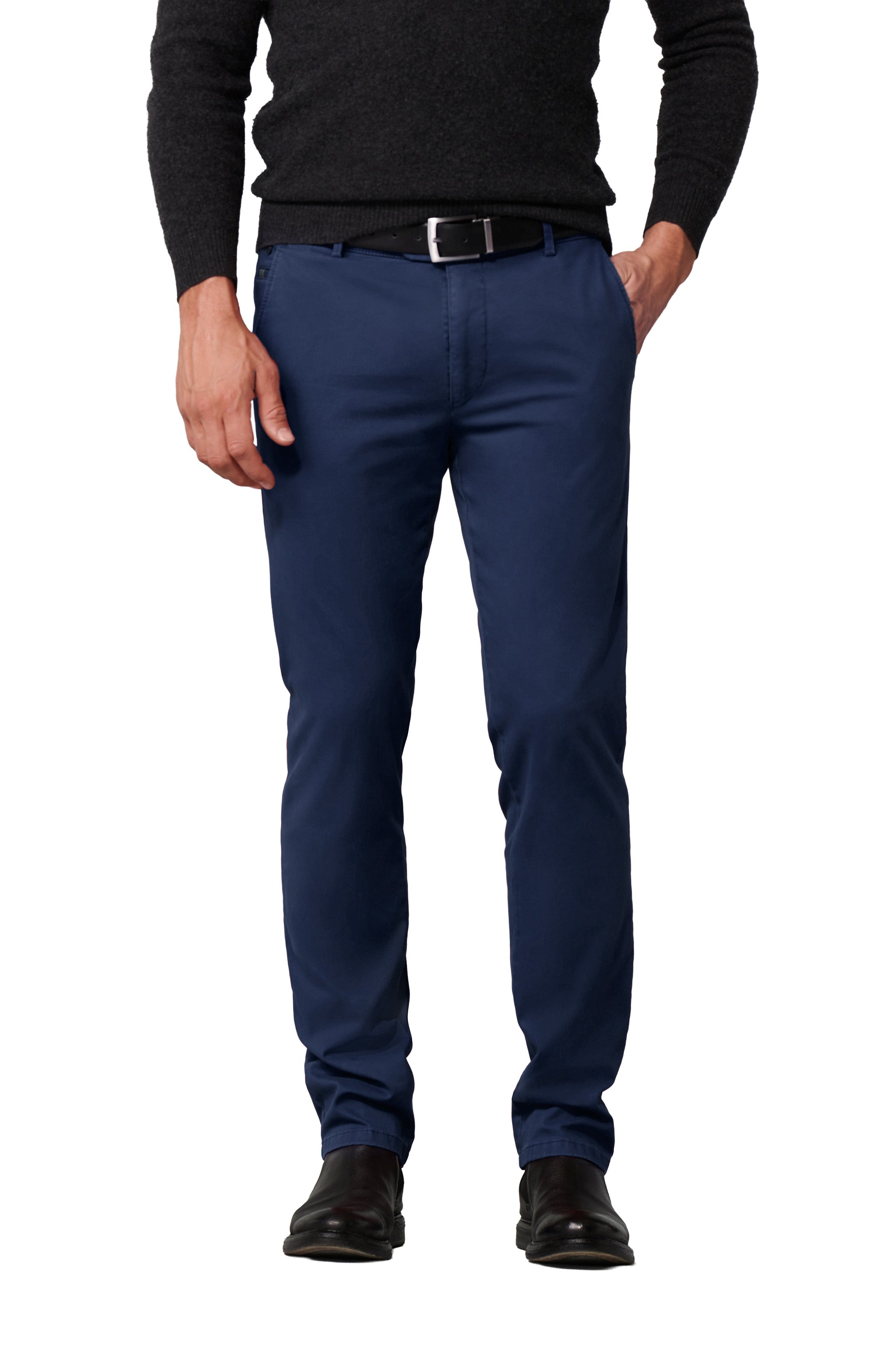 Meyer Roma Cotton Stretch Regular Chinos - Mid Blue