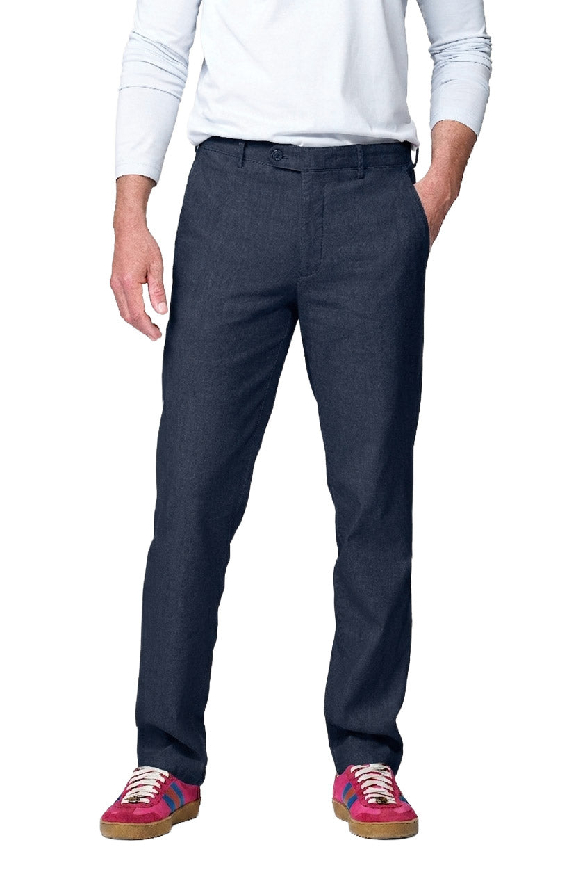 Meyer Roma Linen/Cotton Stretch Trouser - Navy