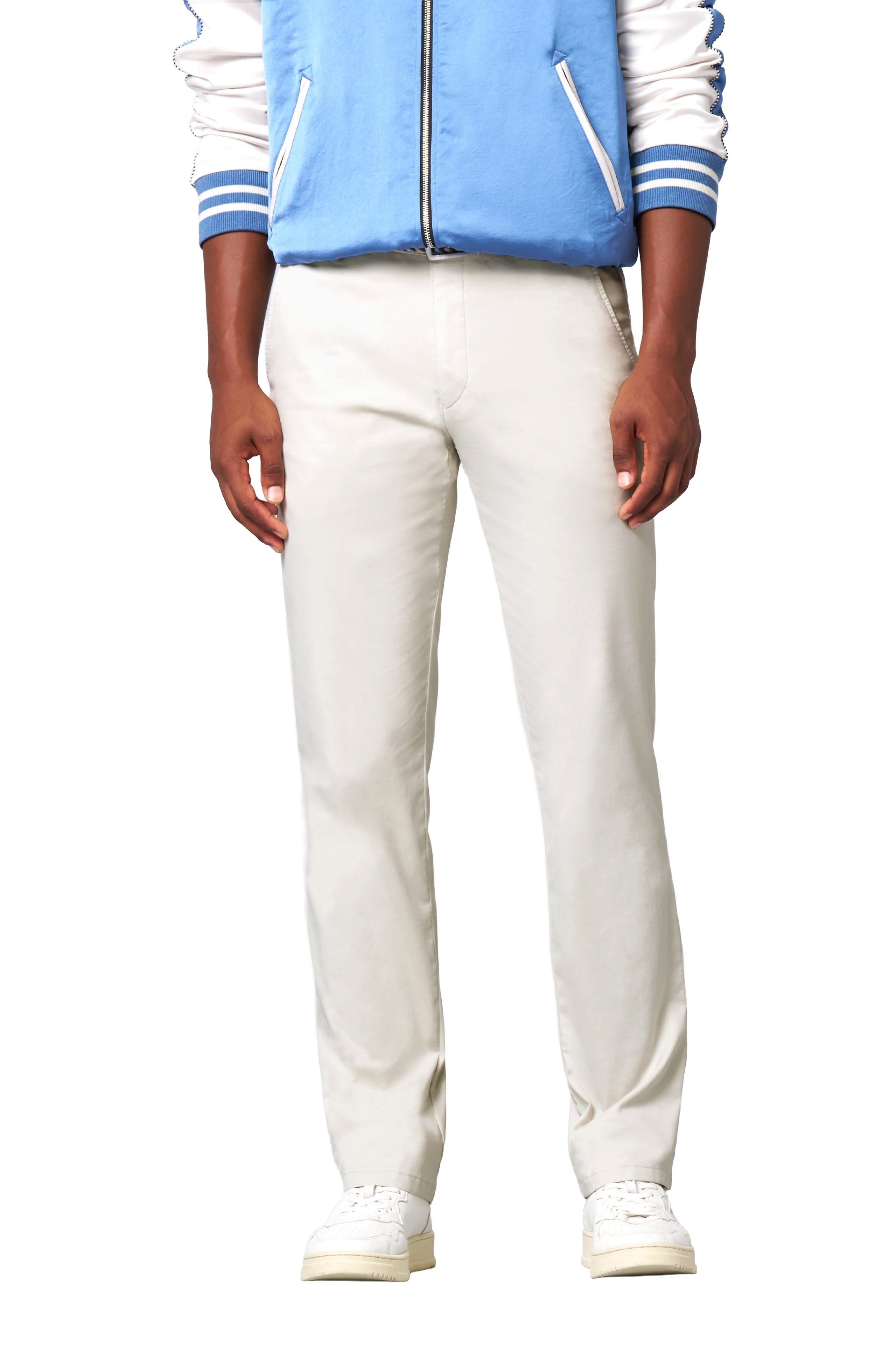 Meyer Roma Stretch Fine Structure Chino Trousers - Ivory
