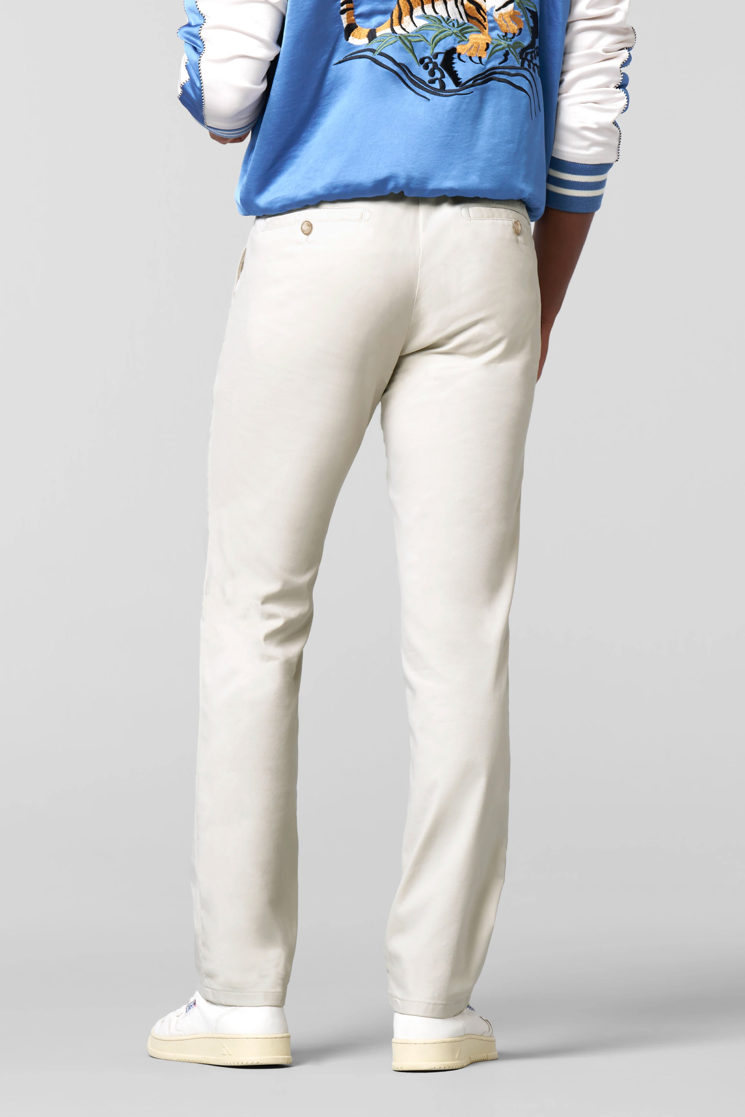 Meyer Roma Stretch Fine Structure Chino Trousers - Ivory