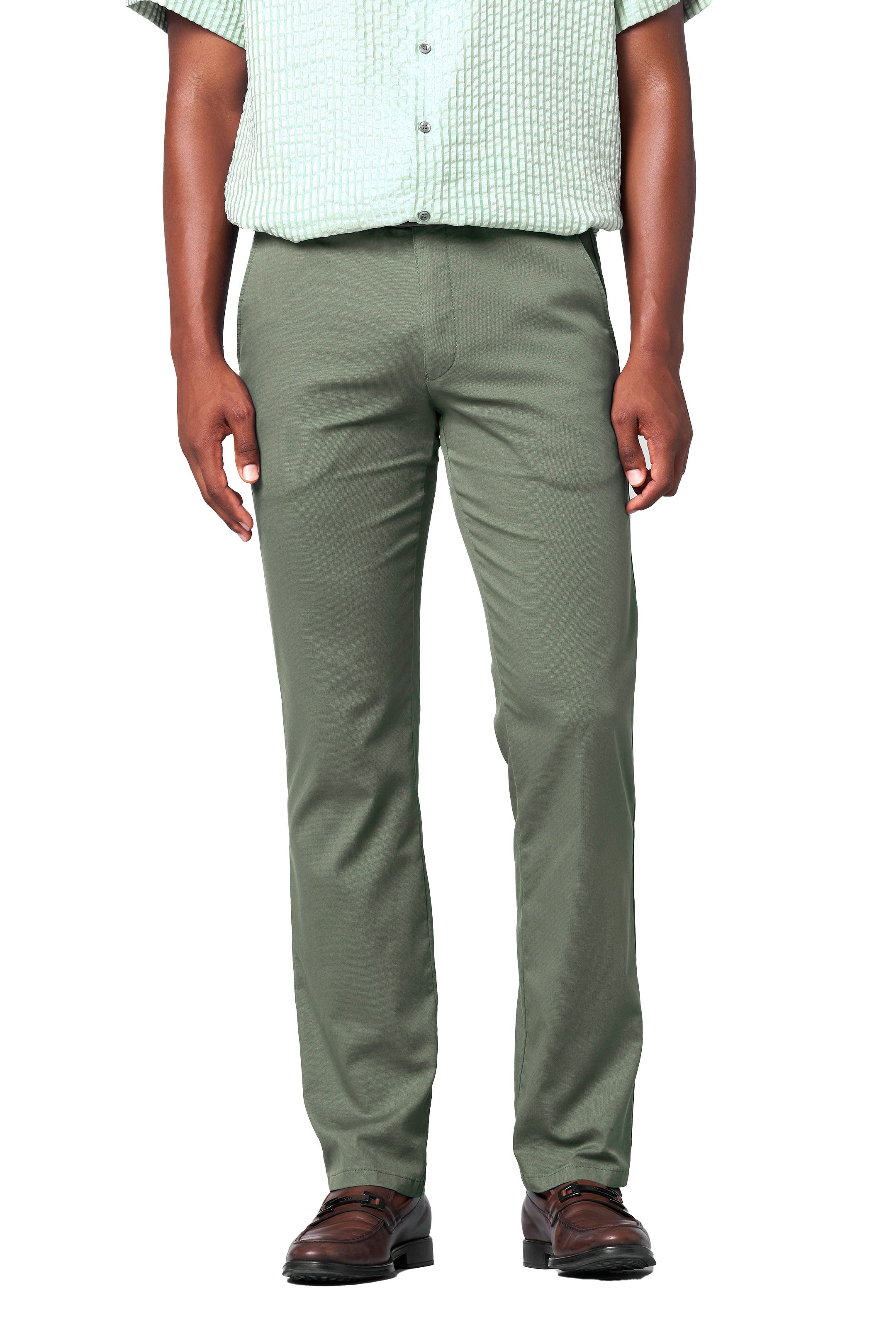 Meyer Roma Stretch Fine Structure Chino Trousers - Sage Green