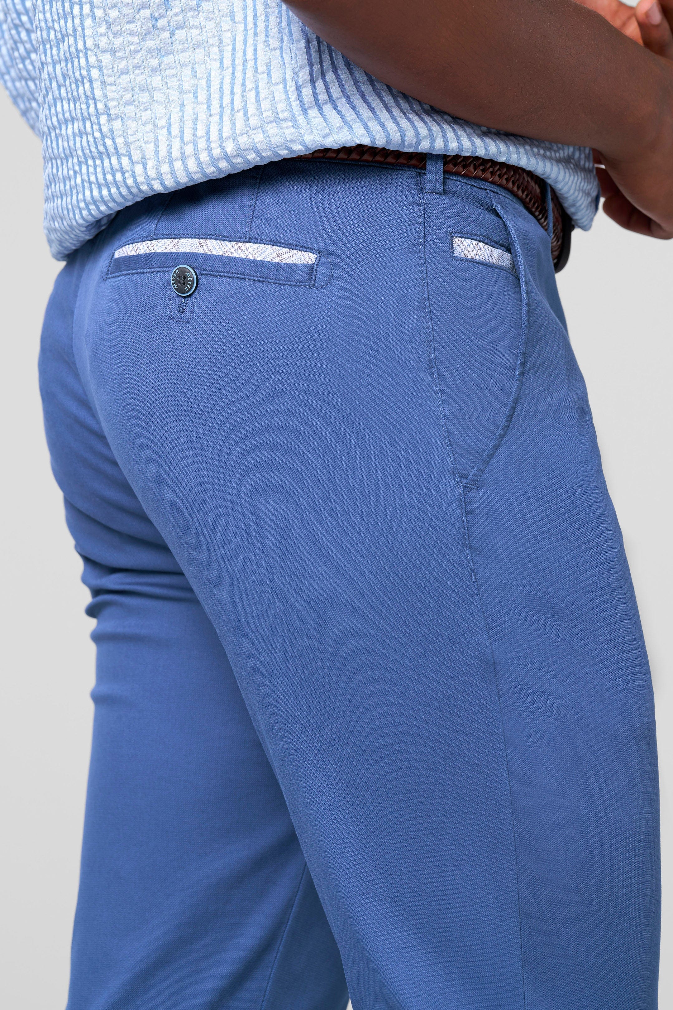 Meyer Roma Stretch Fine Structure Chinos - Blue