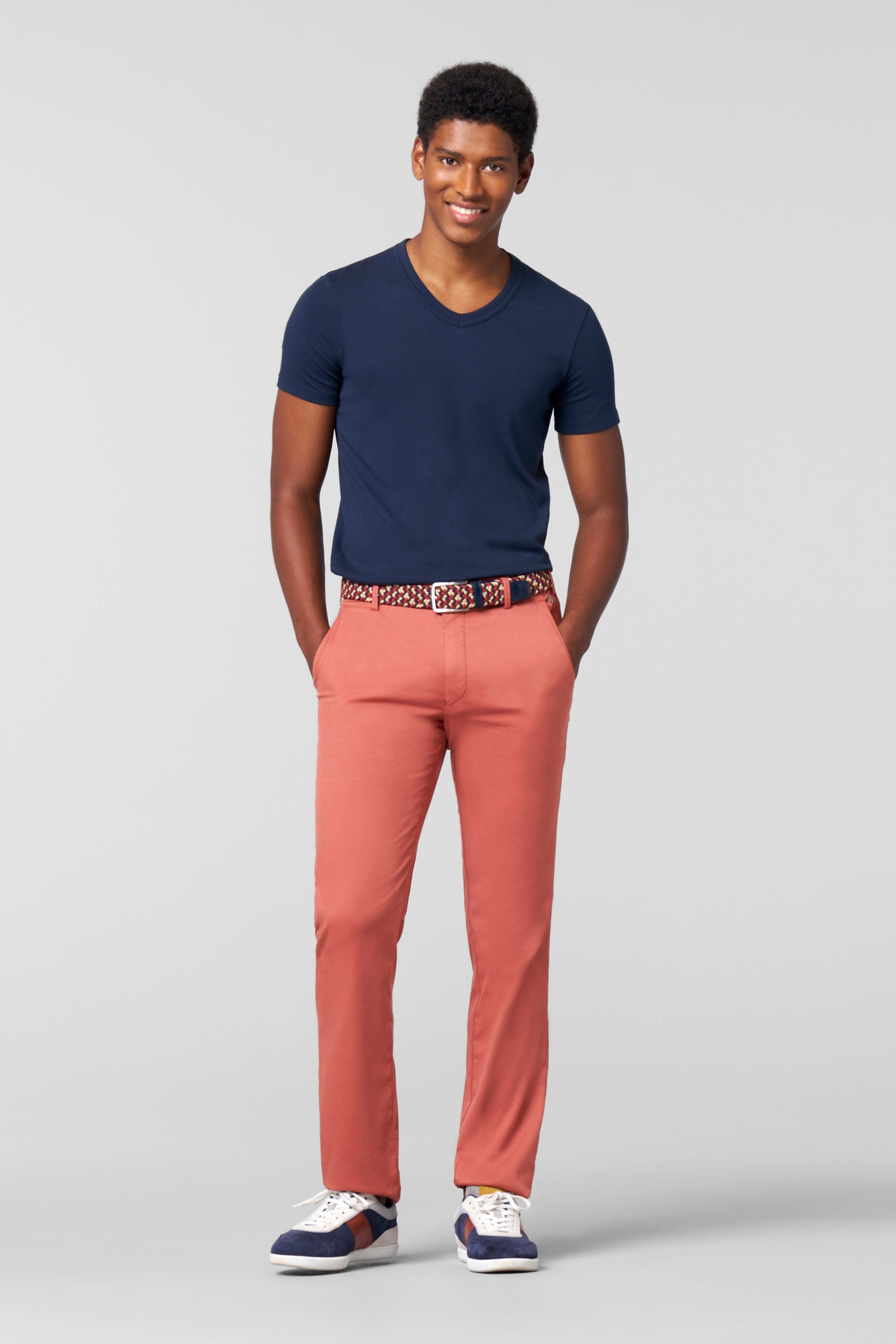 Meyer Roma Stretch Fine Structure Chinos - Terracotta