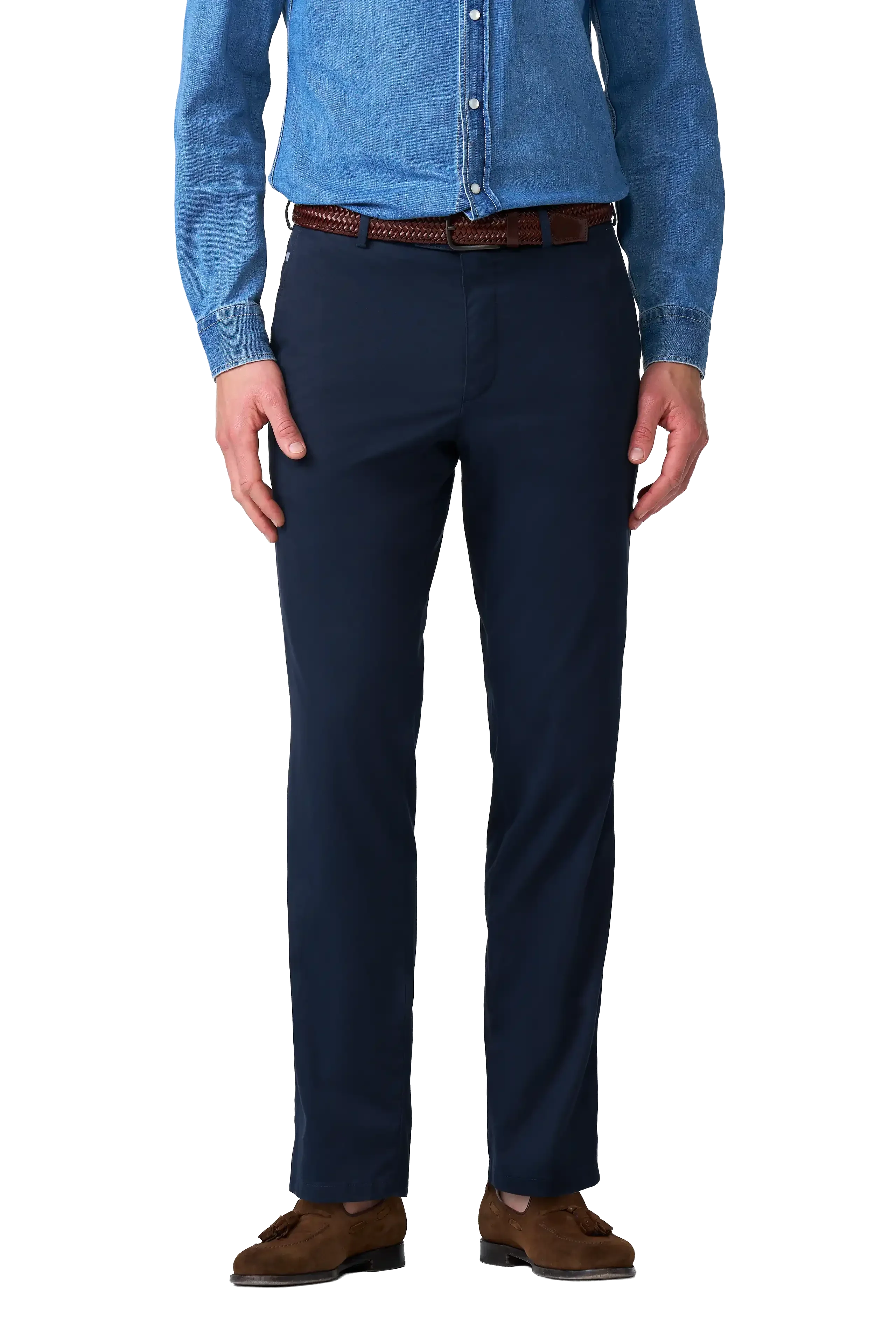 Meyer Roma Stretch Fine Texture Chino Trousers - Navy
