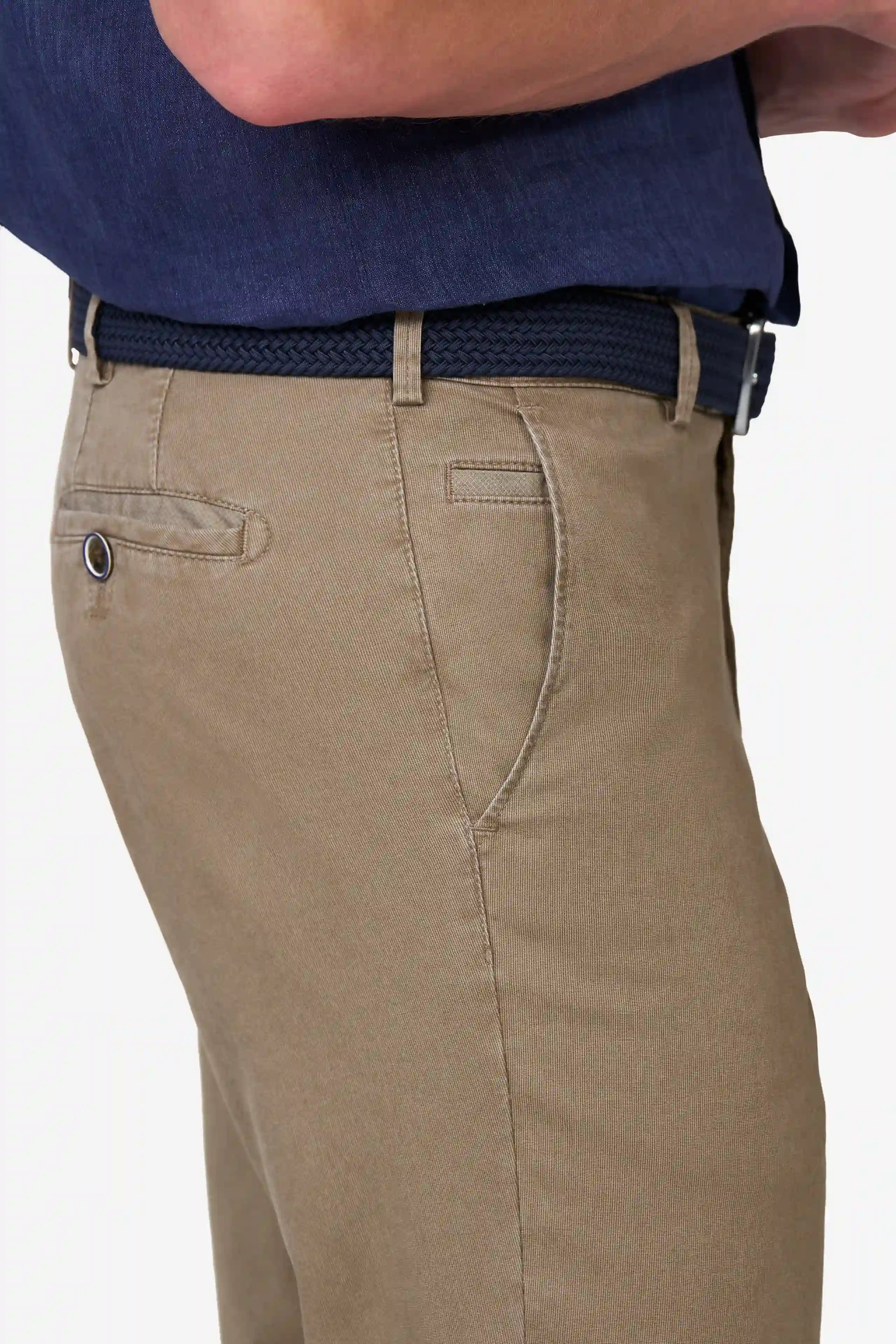 Meyer Roma Stretch Fine Texture Chino Trousers - Taupe