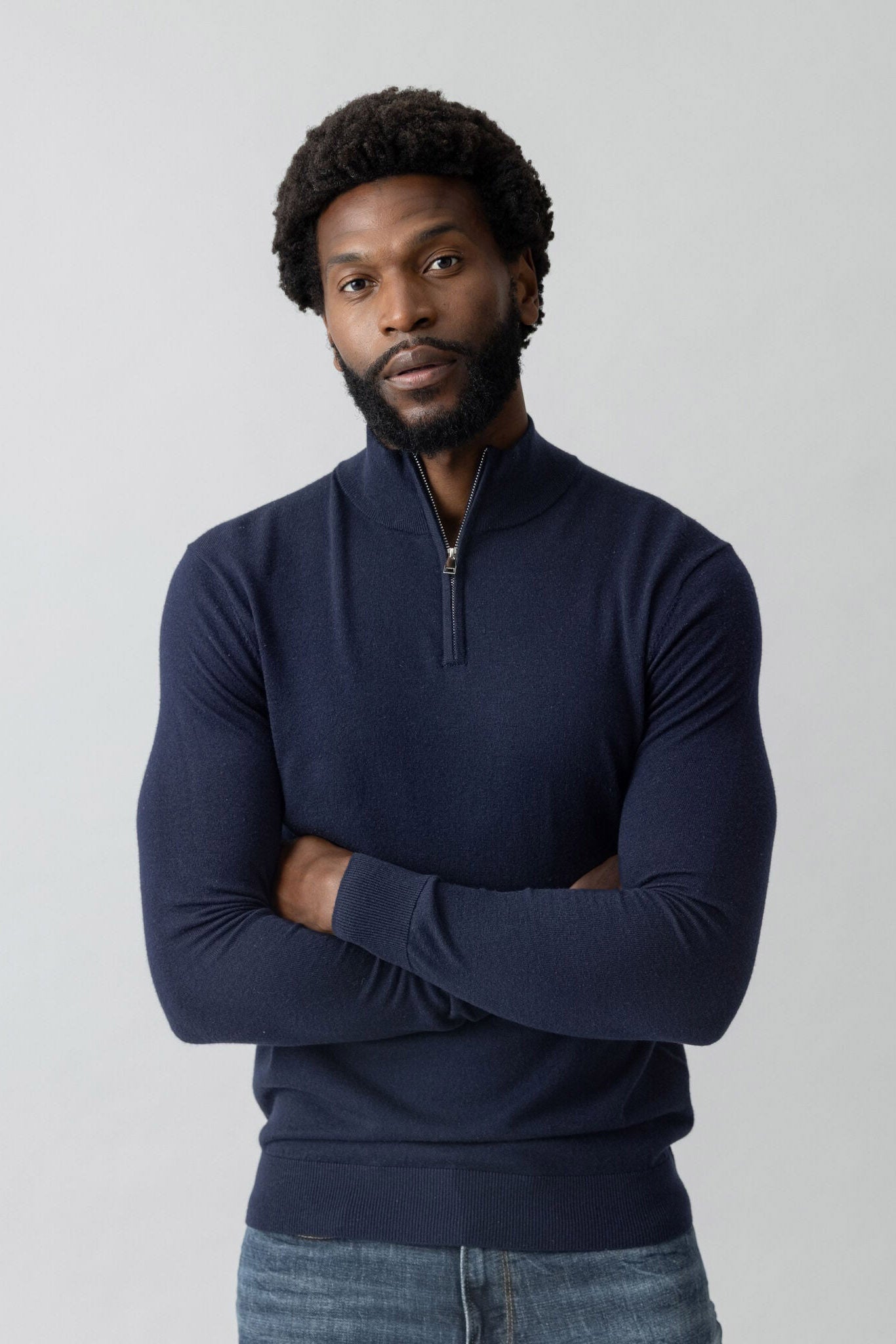 Mos Mosh Adam Wool Blend Quarter Zip Knit - Navy