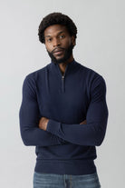 Mos Mosh Adam Wool Blend Quarter Zip Knit - Navy