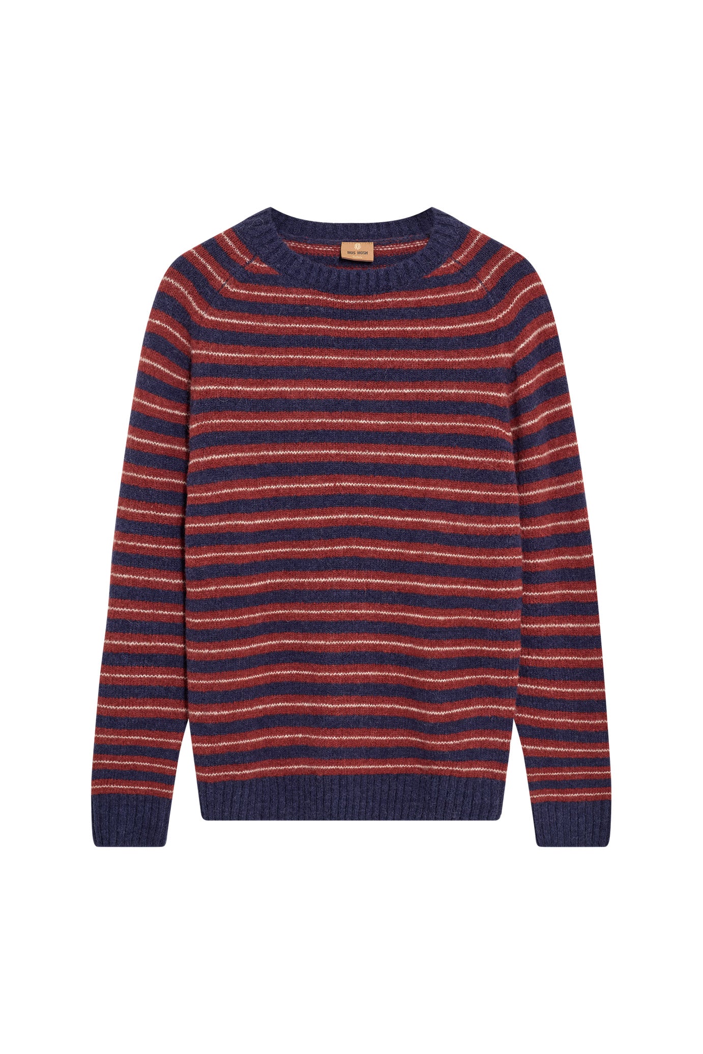 Mos Mosh Carlos Stripe Crew Neck Knit - Indigo Blue Melange