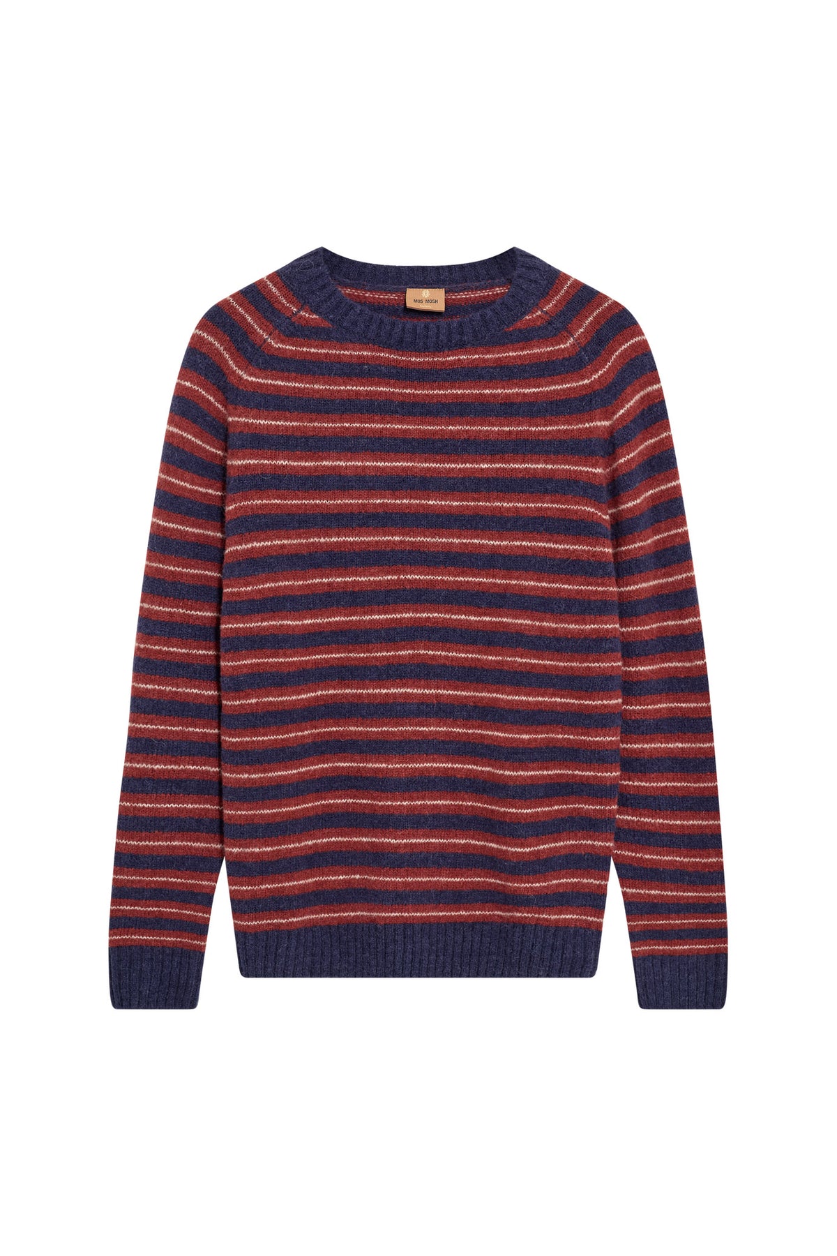 Mos Mosh Carlos Stripe Crew Neck Knit - Indigo Blue Melange