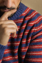 Mos Mosh Carlos Stripe Crew Neck Knit - Indigo Blue Melange