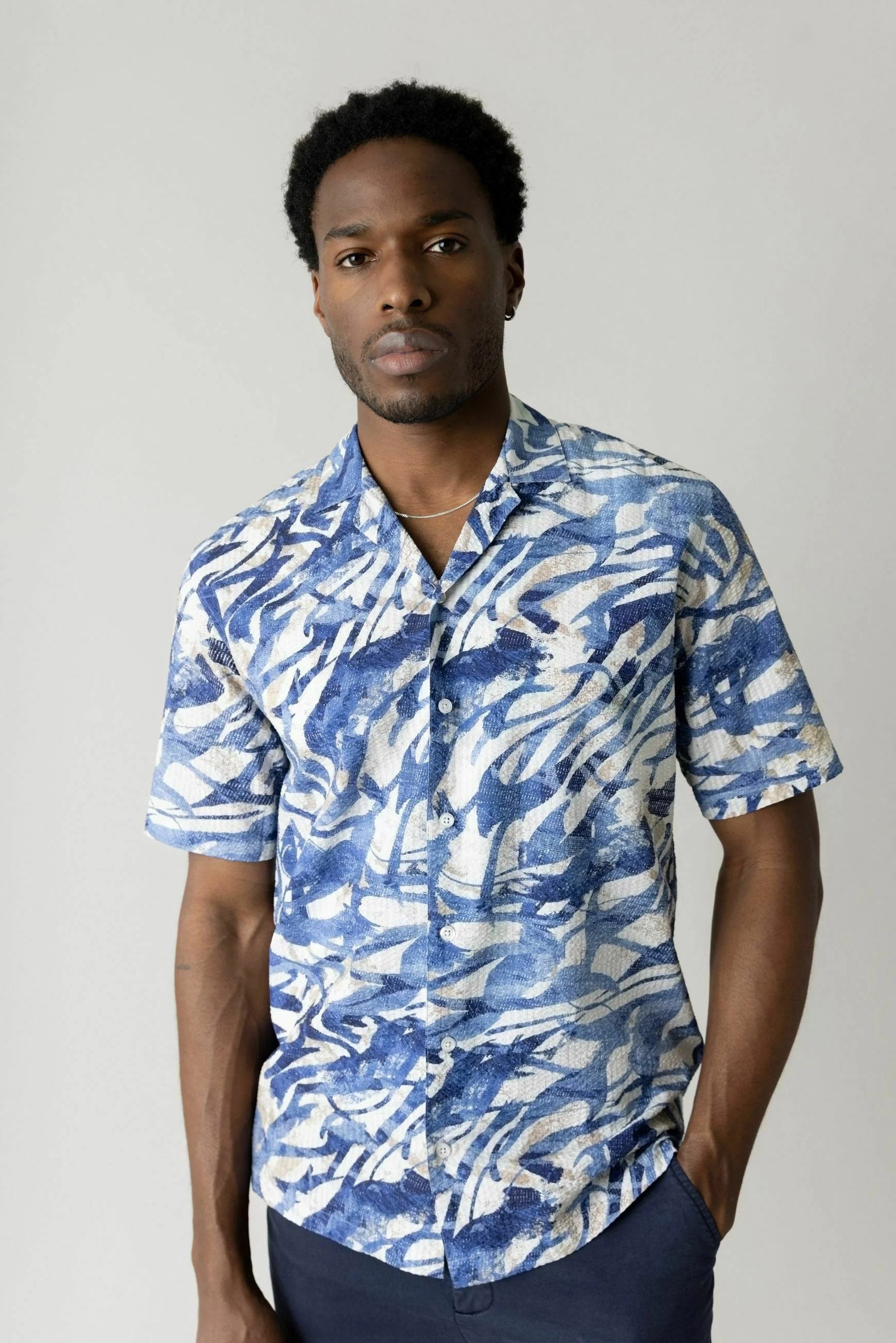 Mos Mosh Joel Common Seer Short Sleeve Shirt - Estate Blue