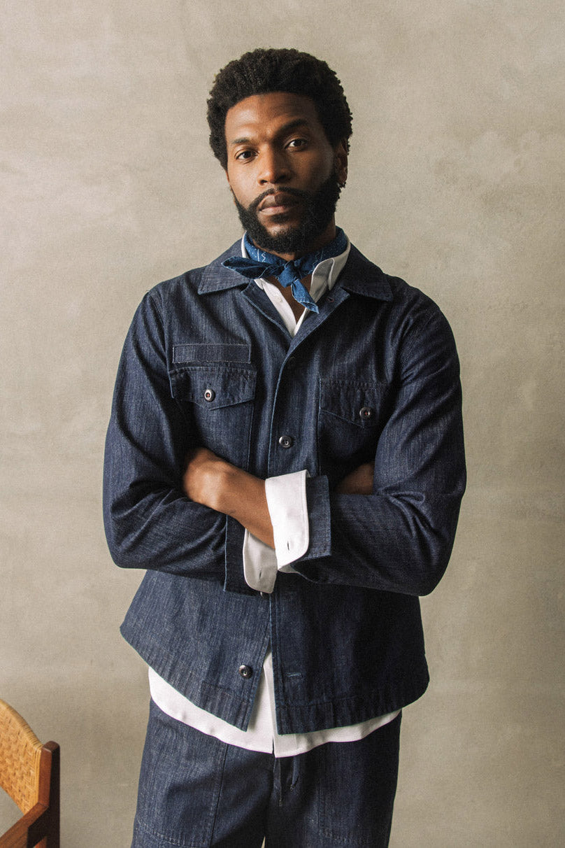 Mos Mosh Marcello Chambray Overshirt - Indigo Blue