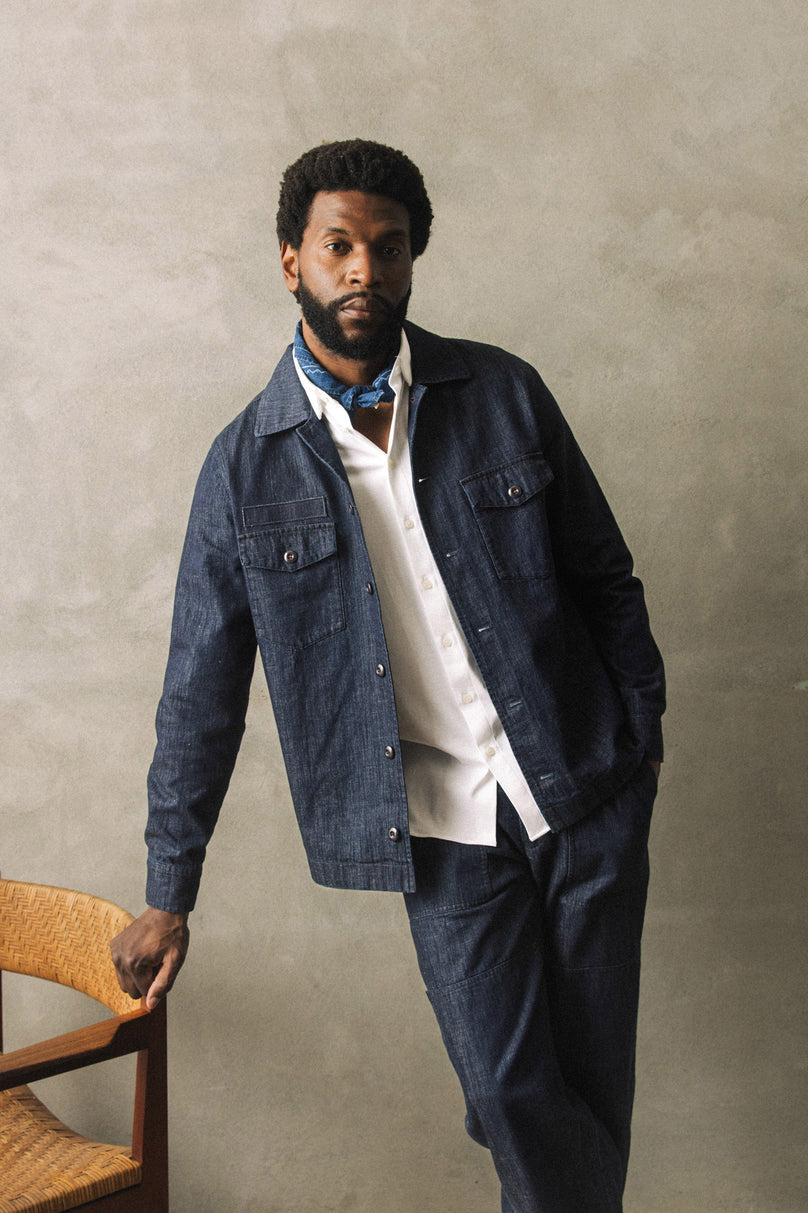 Mos Mosh Marcello Chambray Overshirt - Indigo Blue