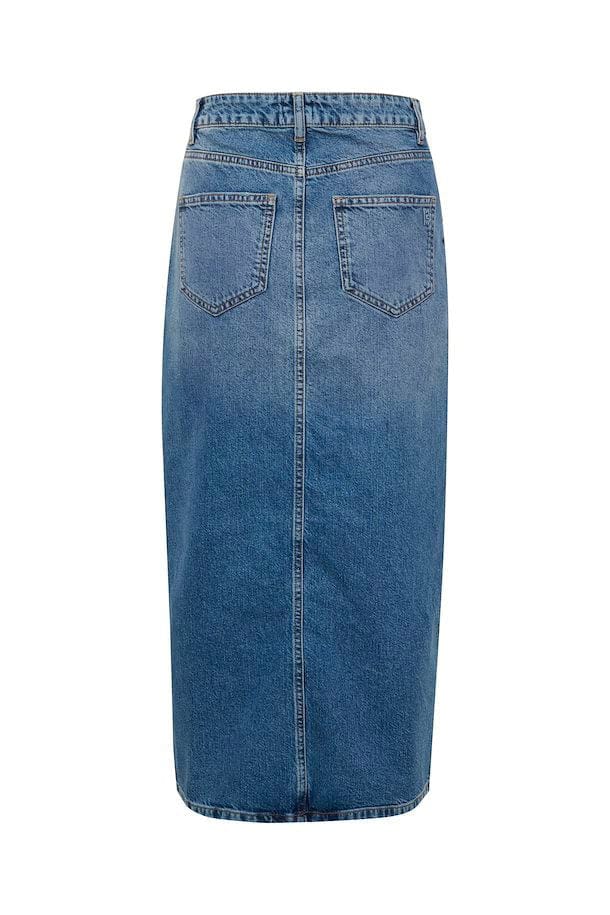 My Essential Wardrobe Louis Denim Wrap Style Midi Skirt - Medium Blue Retro Wash