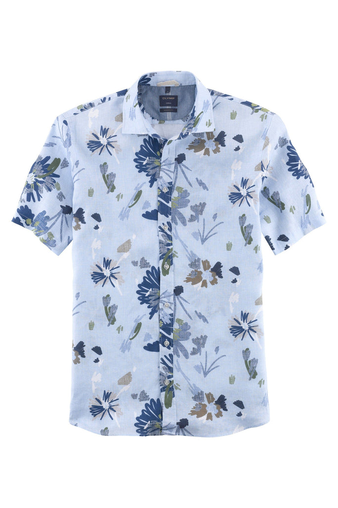 Olymp Casual Modern Fit Abstract Print Short Sleeve Shirt - Blue/Green