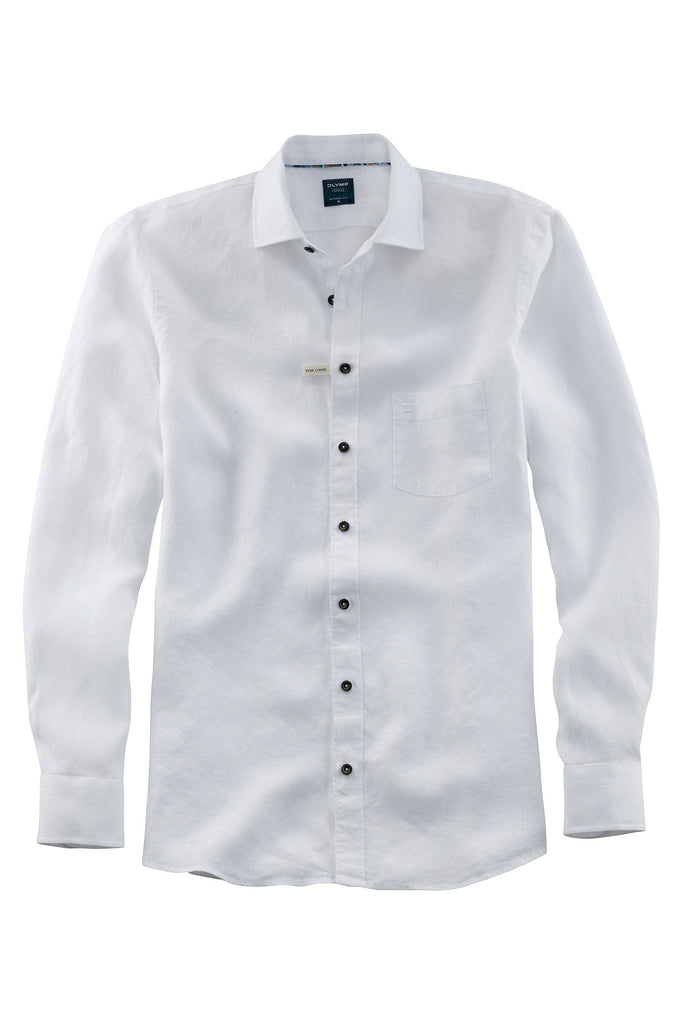 Olymp Casual Modern Fit Linen Long Sleeve Shirt - White
