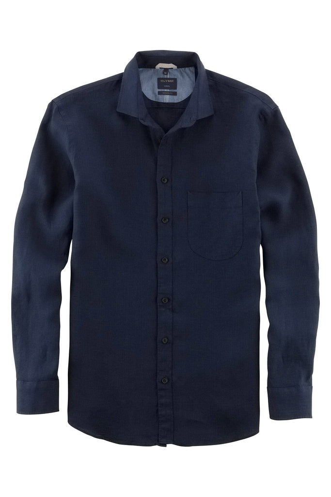 Olymp Casual Modern Fit Long Sleeve Linen Shirt - Navy