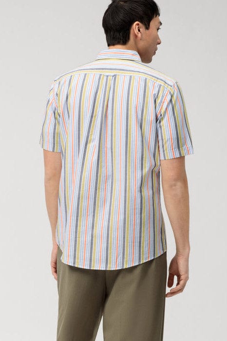 Olymp Casual Modern Fit Multi Stripe Short Sleeve Shirt - Green/Blue