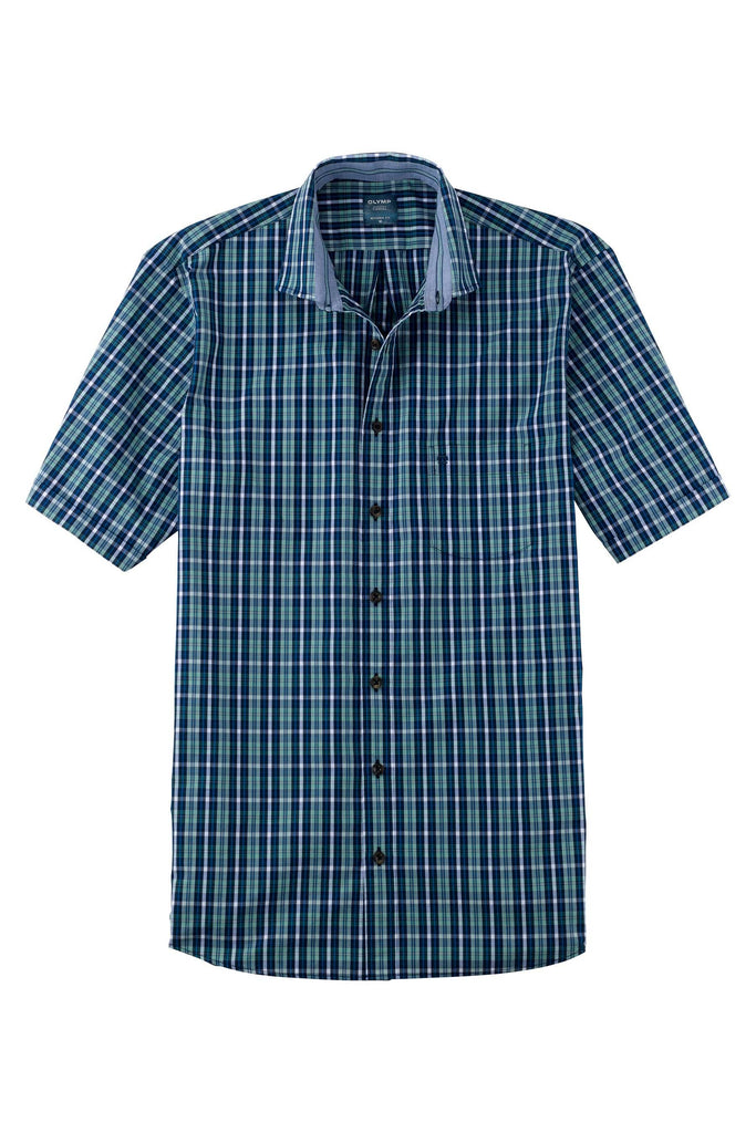 Olymp Casual Modern Fit Short Sleeve Check Shirt - Green/Blue