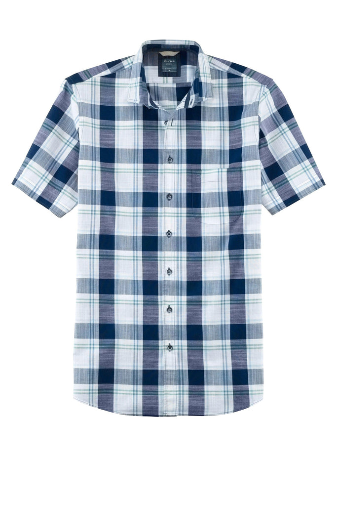 Olymp Casual Modern Fit Short Sleeve Check Shirt - White/Navy