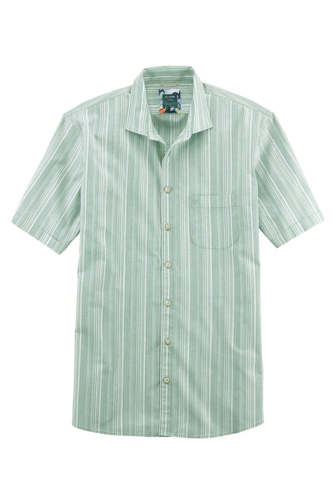 Olymp Casual Modern Fit Short Sleeve Stripe Shirt - Green/White