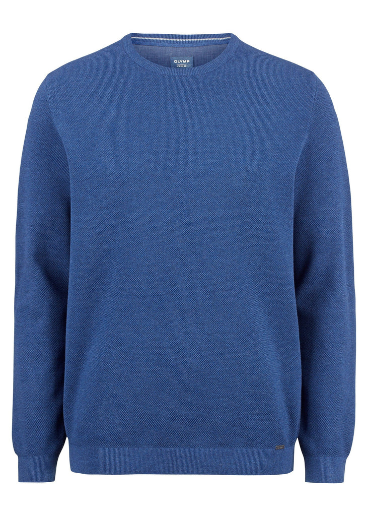 Olymp Casual Pique Crew Neck Mid Blue Jumper