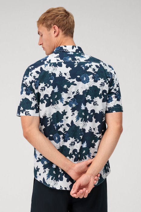 Olymp Casual Regular Fit Bold Print Short Sleeve Shirt - Marine/White