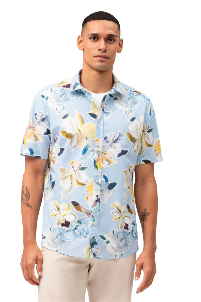 Olymp Casual Regular Fit Short Sleeve Floral Shirt - Blue Floral