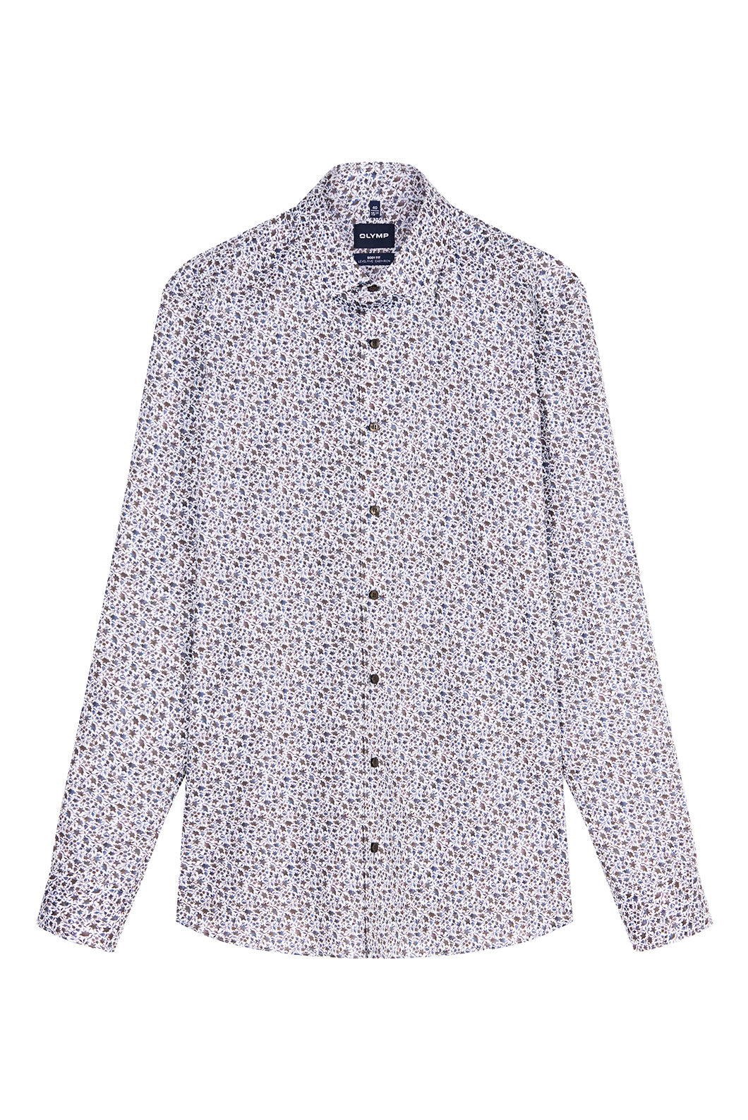 Olymp Level 5 Body Fit Cotton Stretch Neat Floral Shirt - White/Multi