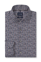 Olymp Level 5 Body Fit Cotton Stretch Paisley Shirt - Navy/Grey
