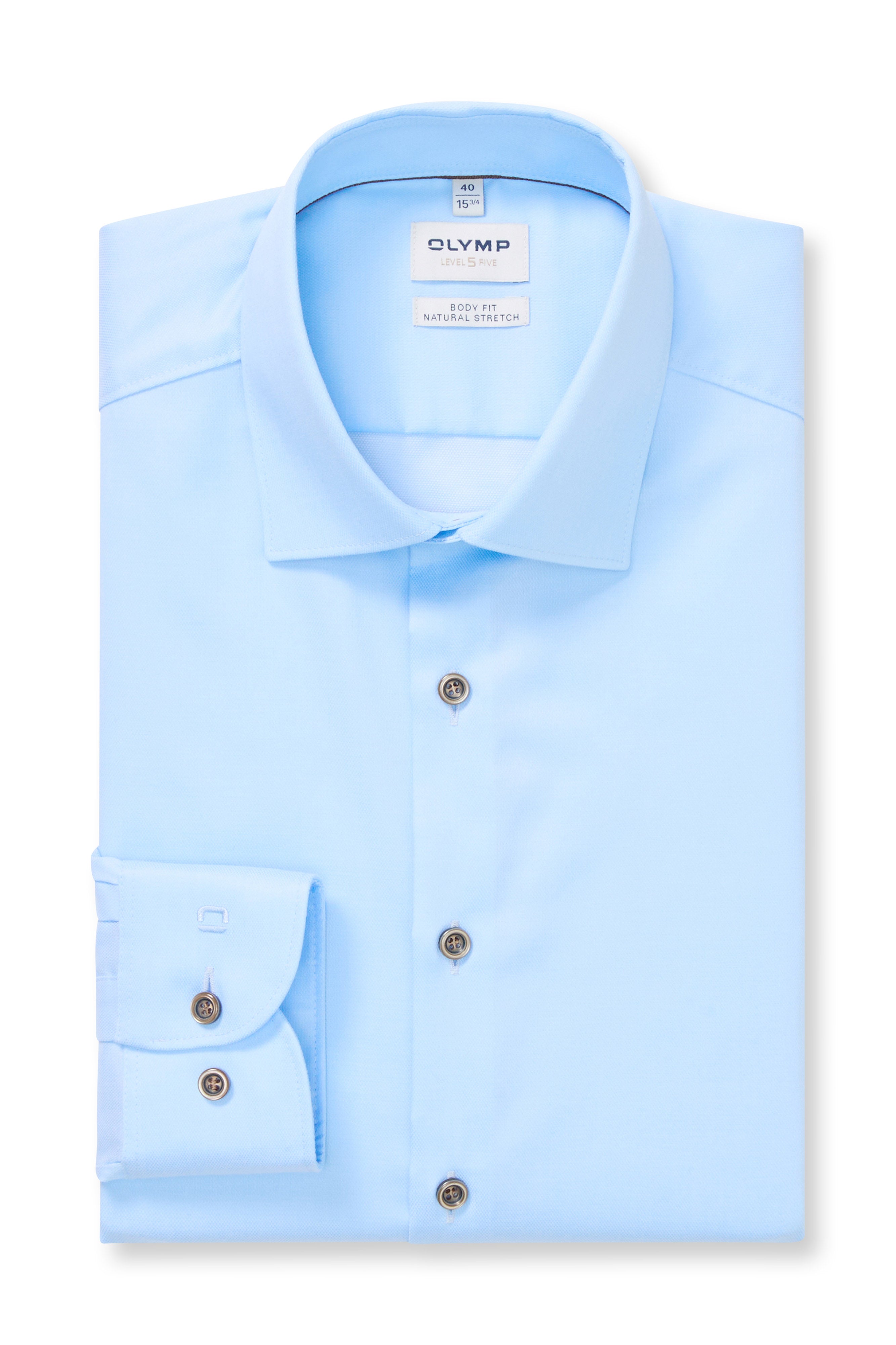 Olymp Level 5 Body Fit Natural Stretch Long Sleeve Shirt - Blue