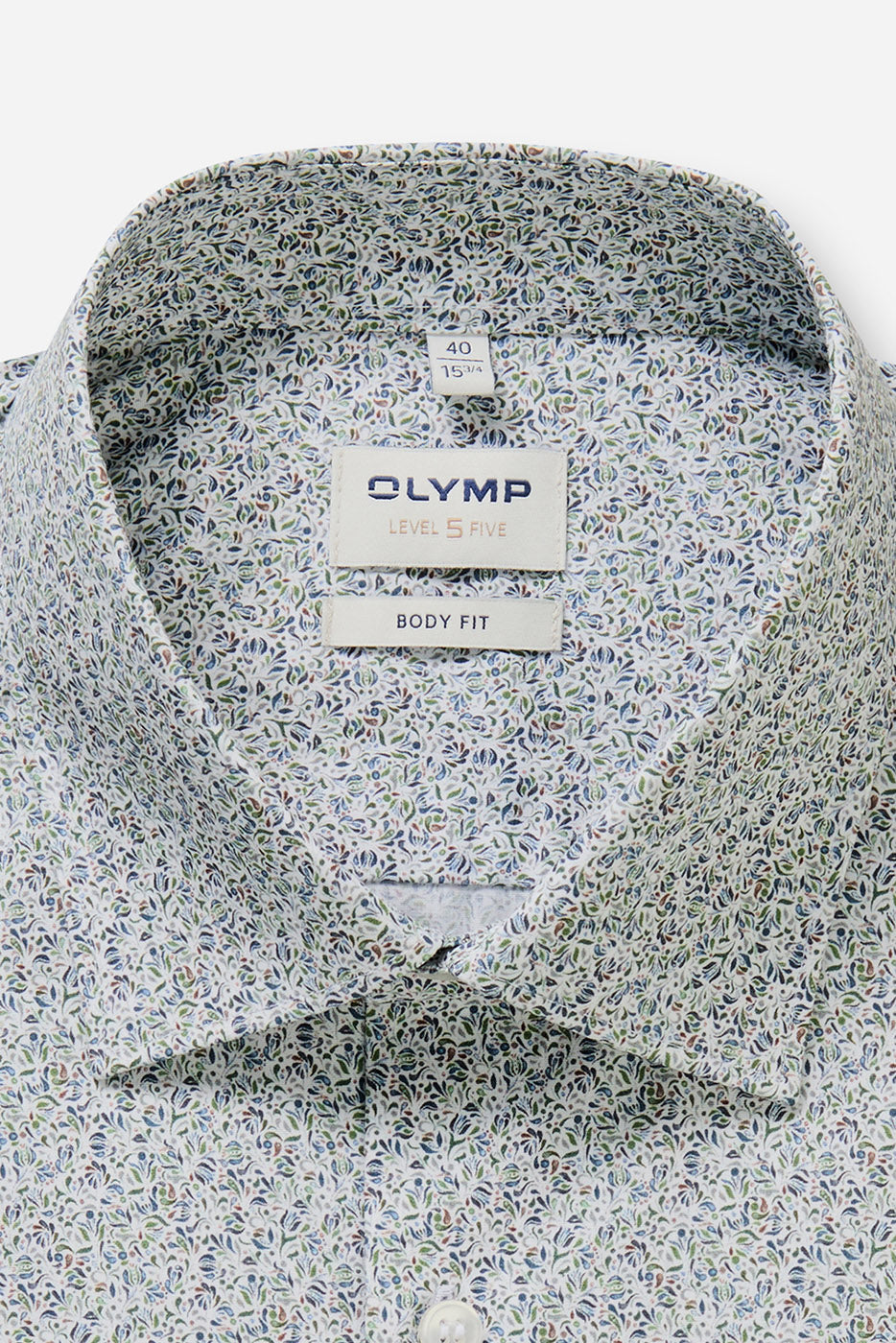 Olymp Level 5 Body Fit Neat Floral Shirt - Green/Blue