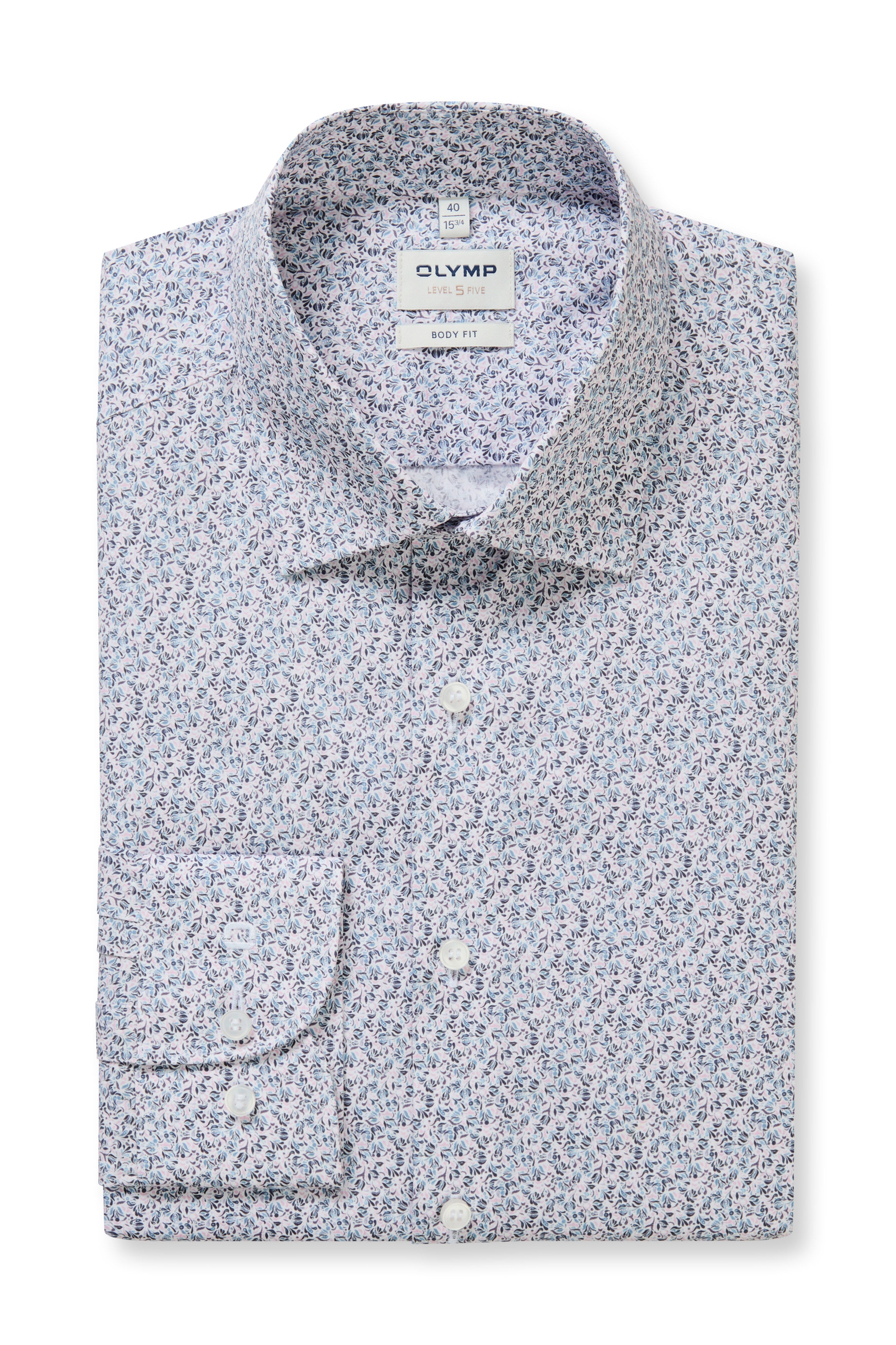 Olymp Level 5 Body Fit Neat Floral Shirt - Pink/Blue