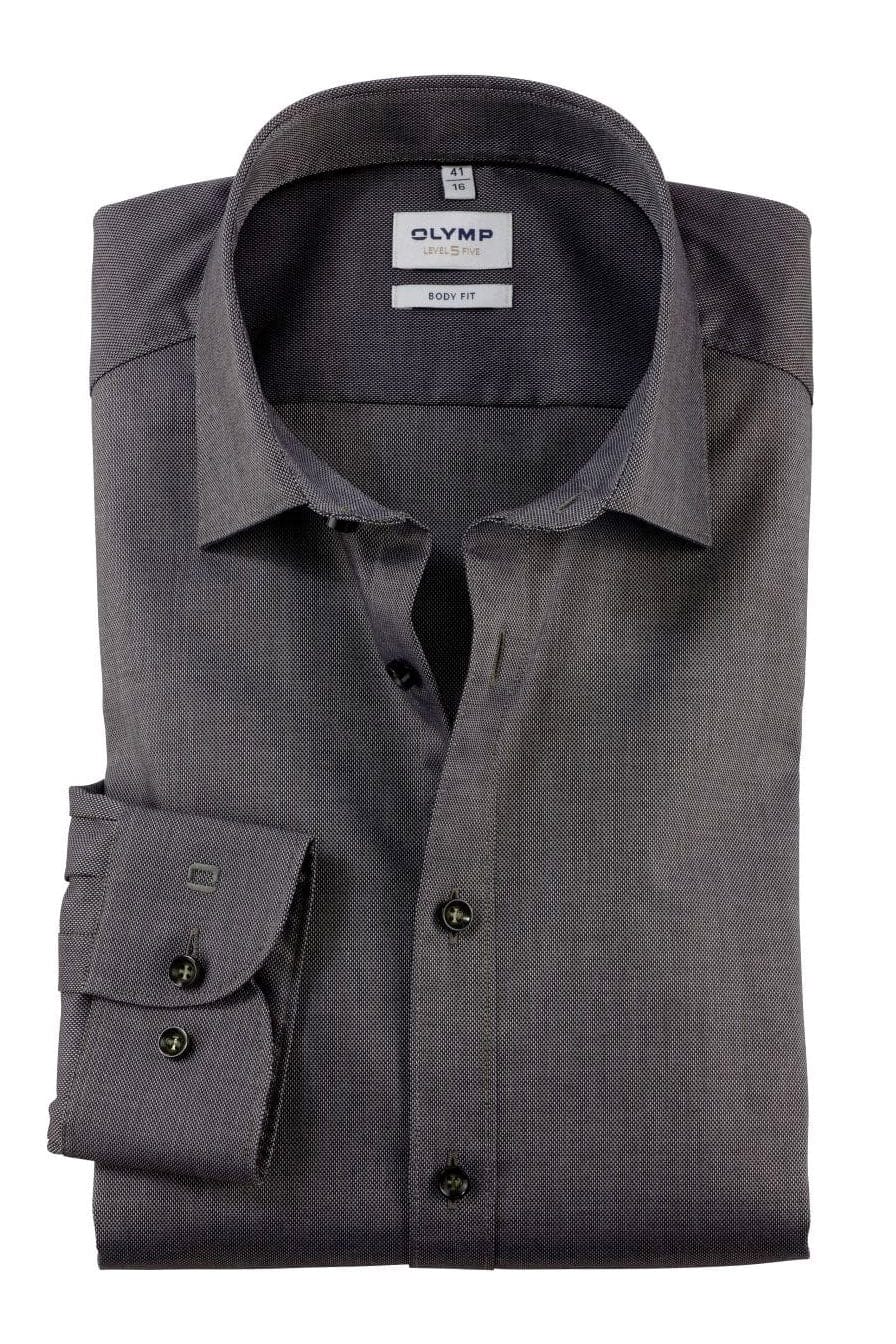 Olymp Level 5 Body Fit Plain Long Sleeve Shirt - Grey