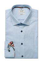 Olymp Level 5 Body Fit Plain Long Sleeve Shirt with Trim - Pale Blue