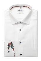 Olymp Level 5 Body Fit Plain Long Sleeve Shirt with Trim - White