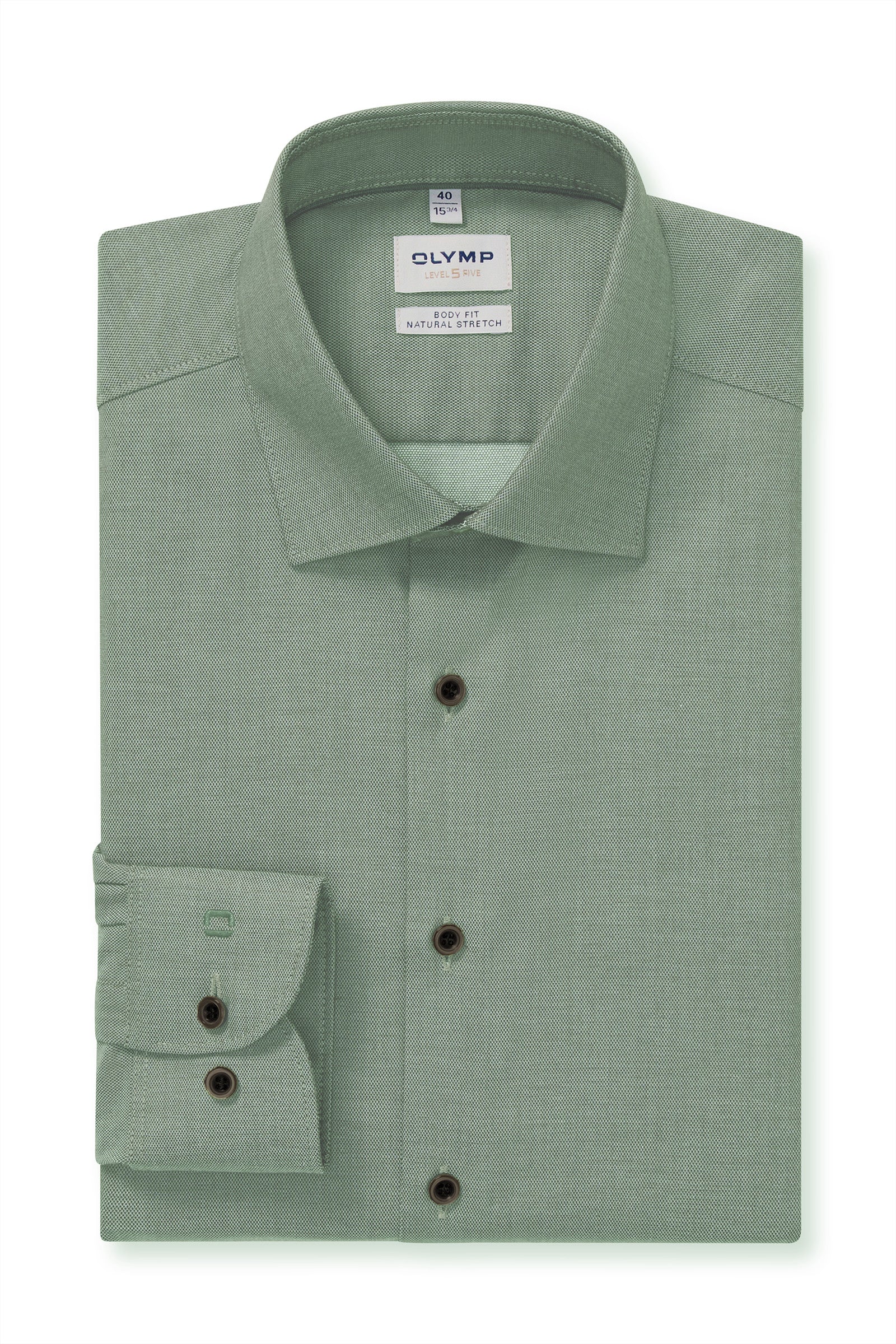 Olymp Level 5 Body Fit Plain Natural Stretch Long Sleeve Shirt - Green