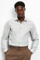 Olymp Level 5 Body Fit Plain Shirt with Trim - Putty