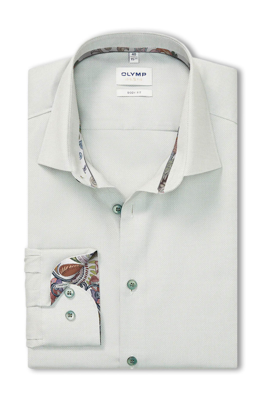 Olymp Level 5 Body Fit Plain Shirt with Trim - Putty