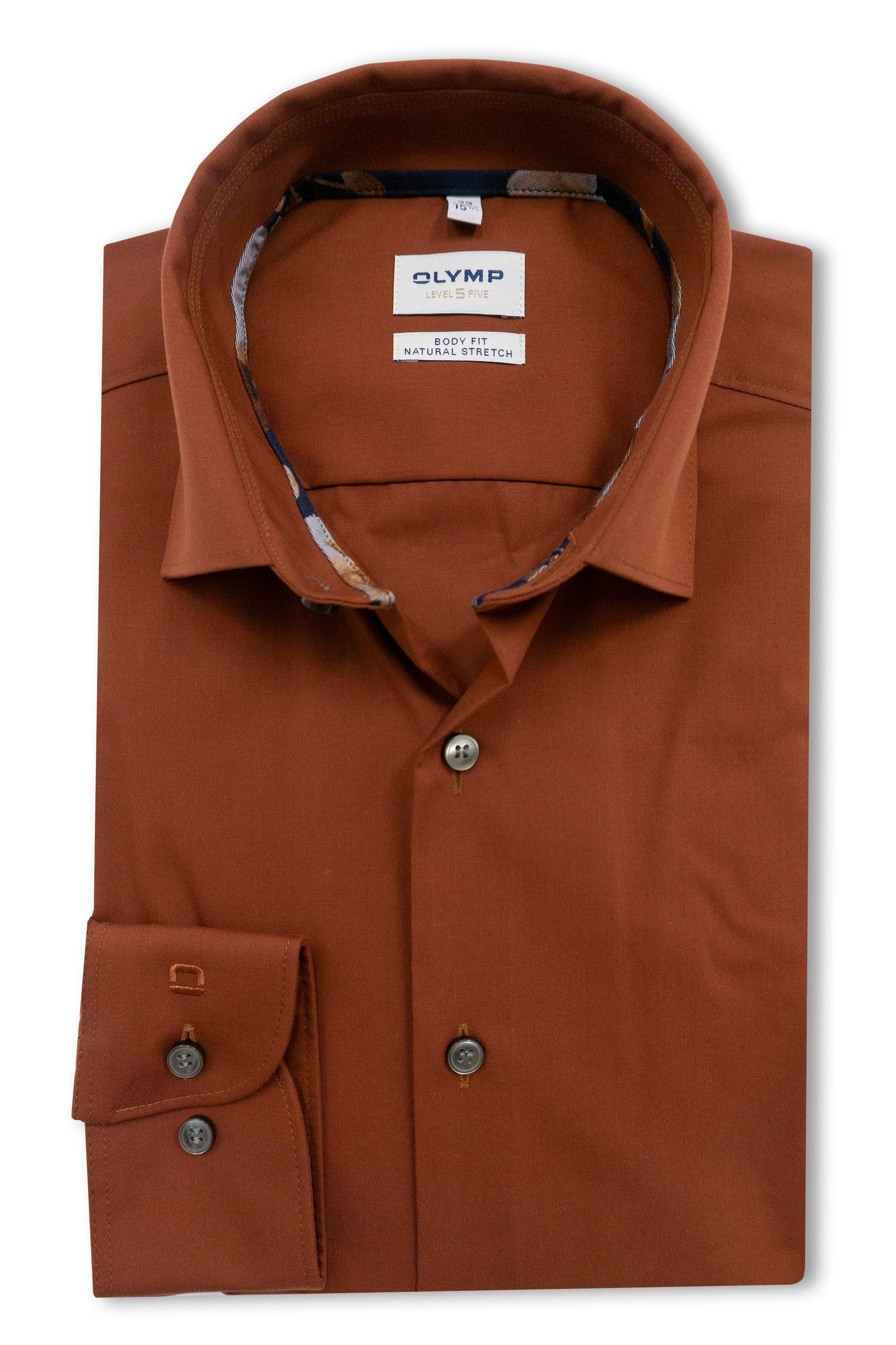 Olymp Level 5 Body Fit Plain Shirt with Trim - Sienna